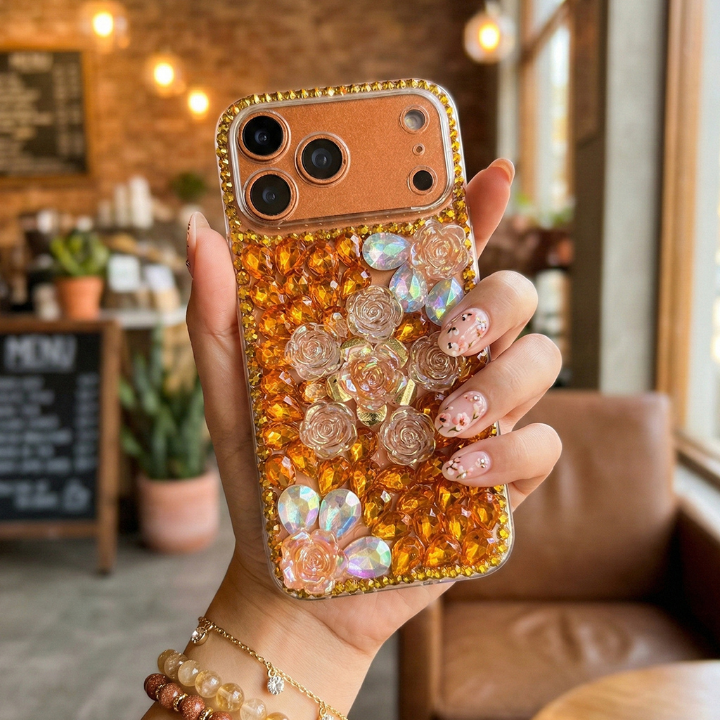 Honey Rose Glam- Golden Bloom Silicone Case For iPhone