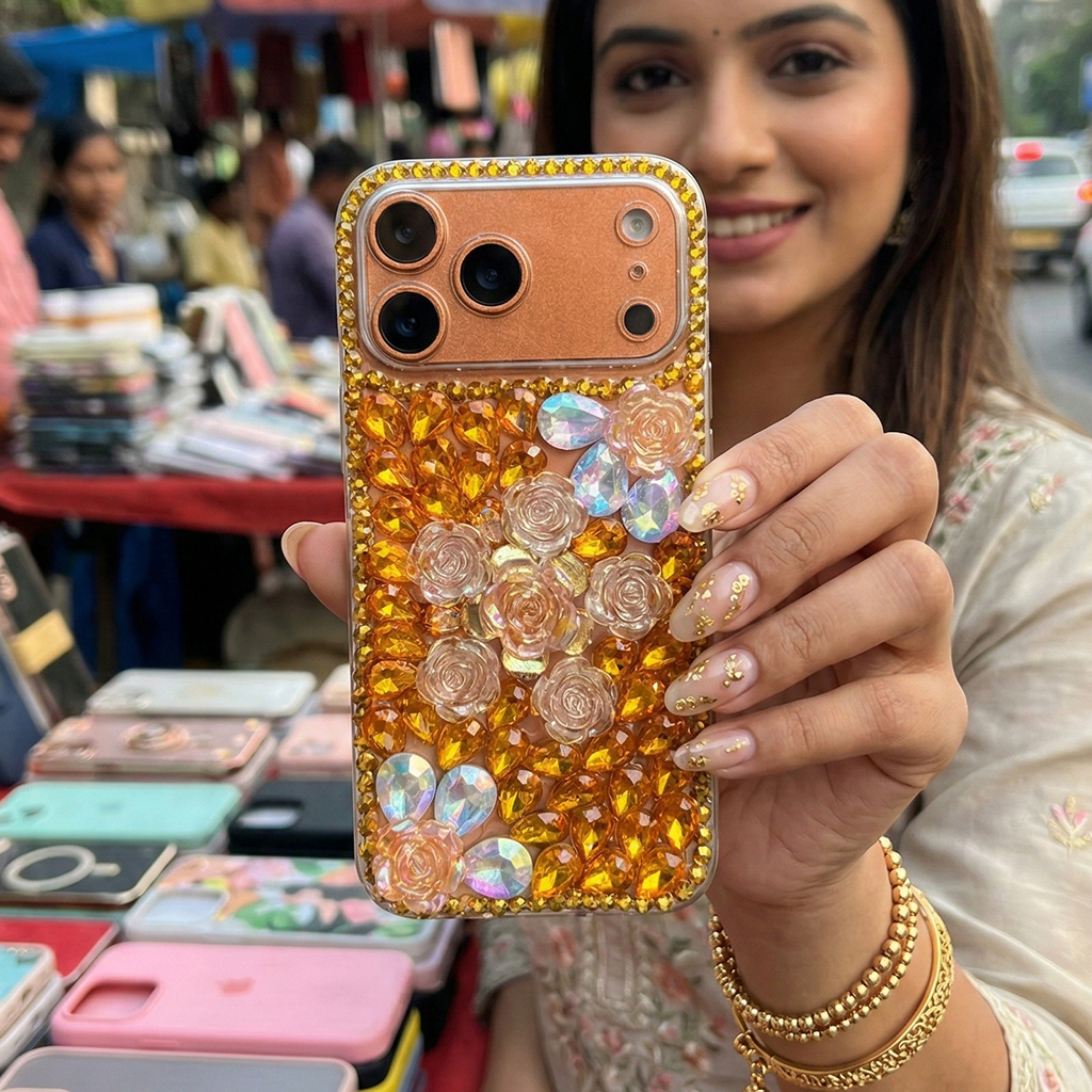 Honey Rose Glam- Golden Bloom Silicone Case For iPhone