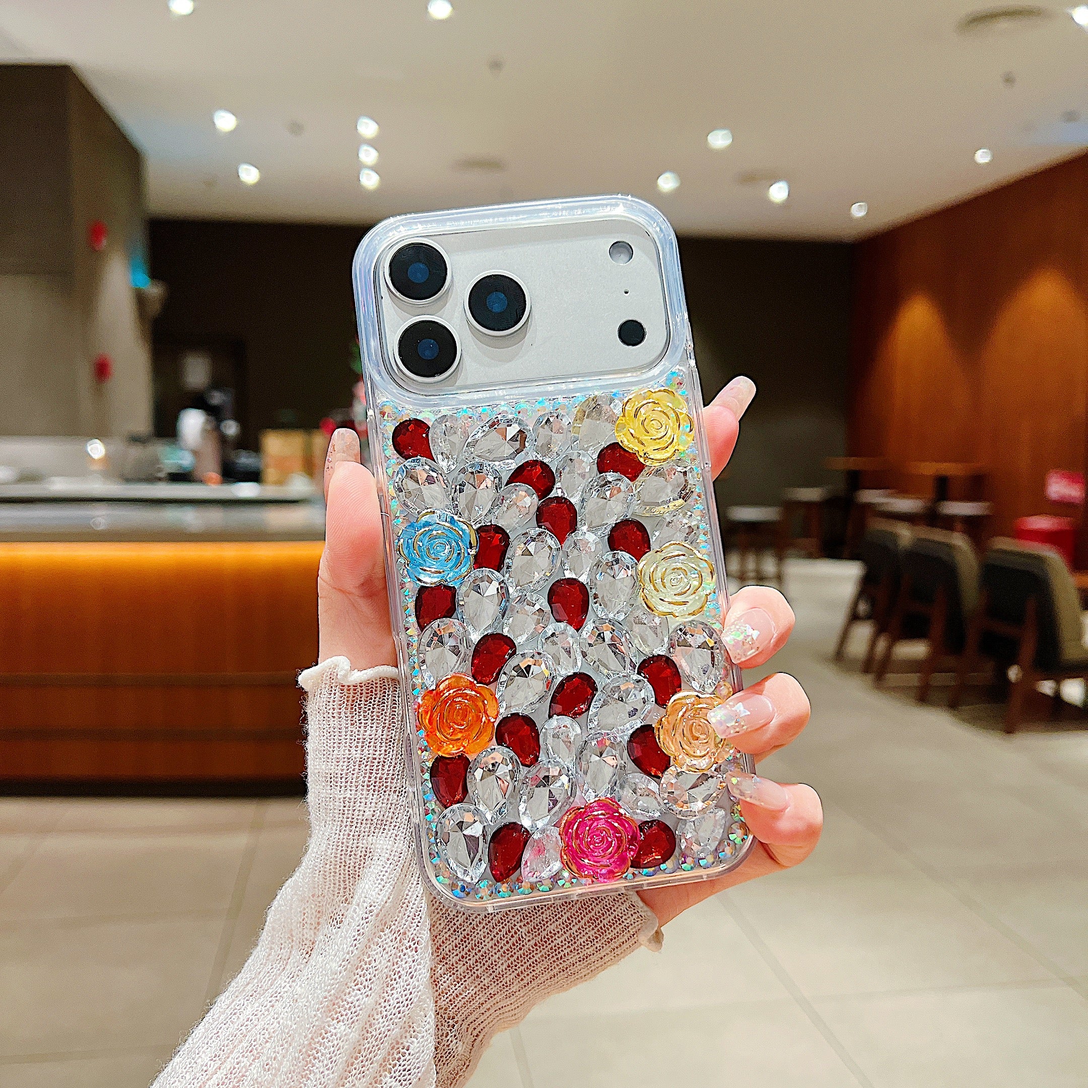 Rainbow Rose Crystal Phone Case – 3D Multicolor Flower & Diamond Gem Case For iPhone 11 Pro Max