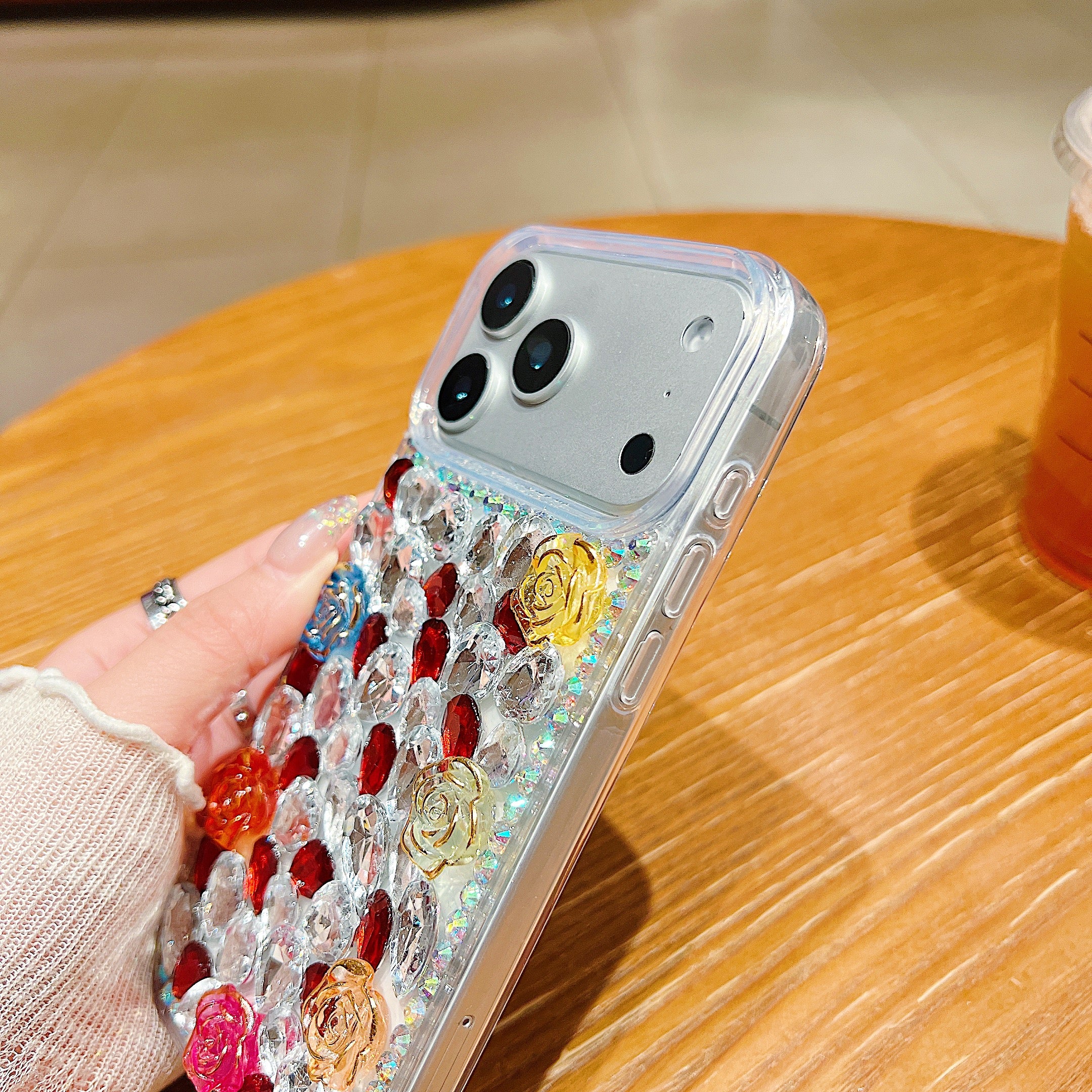 Rainbow Rose Crystal Phone Case – 3D Multicolor Flower & Diamond Gem Case For iPhone 17 Pro Max