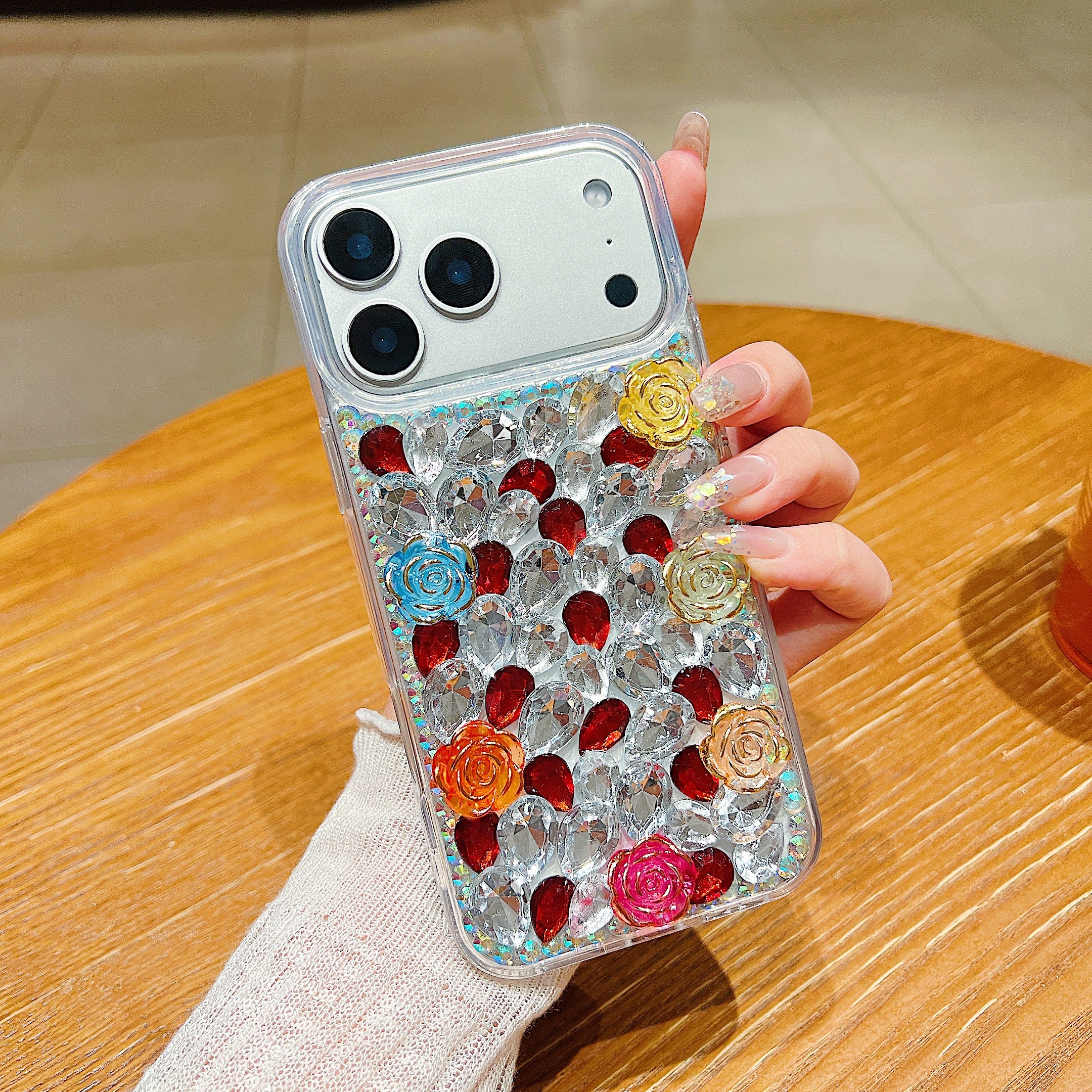 Rainbow Rose Crystal Phone Case – 3D Multicolor Flower & Diamond Gem Case For iPhone 11