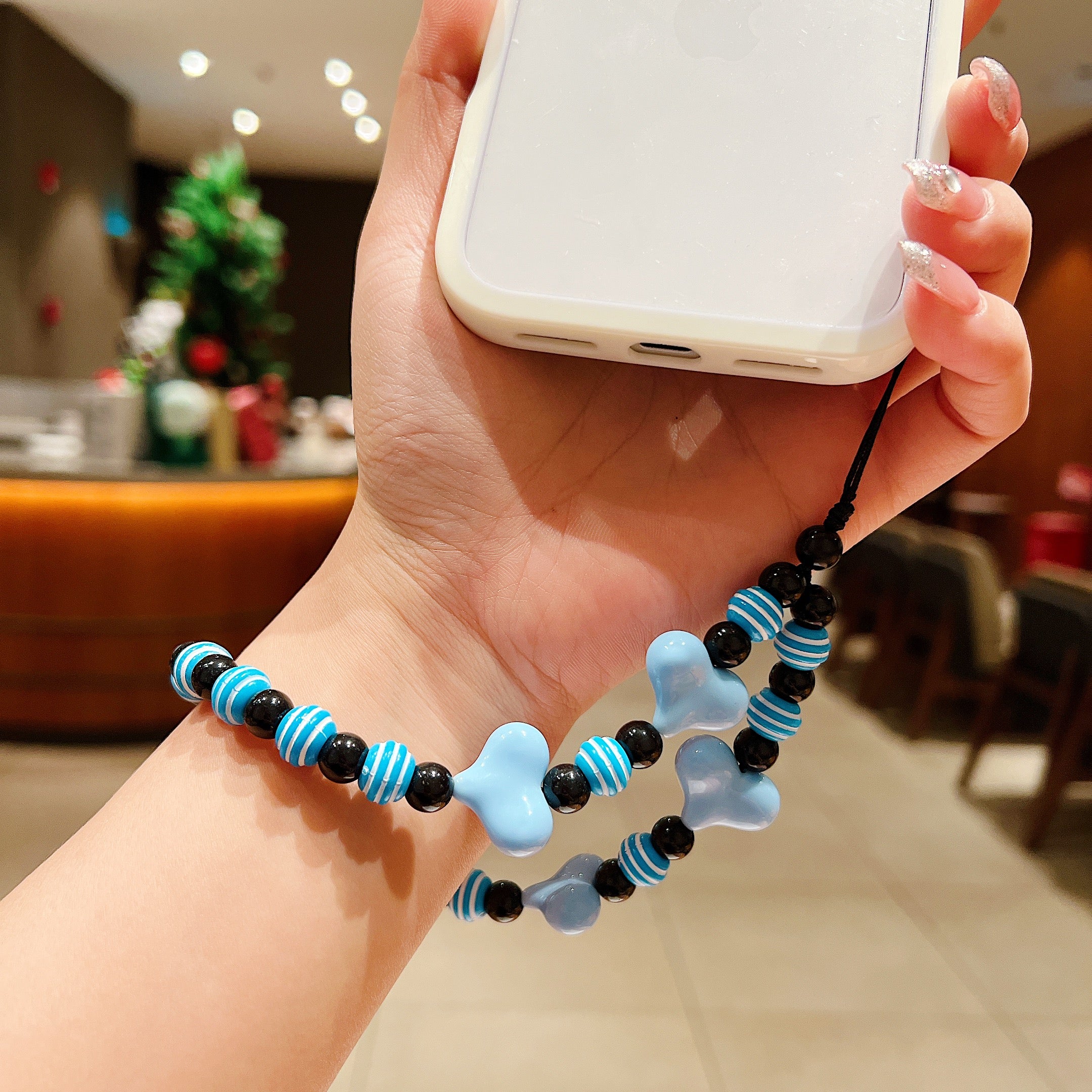 Blue Heart Beaded Phone Charm