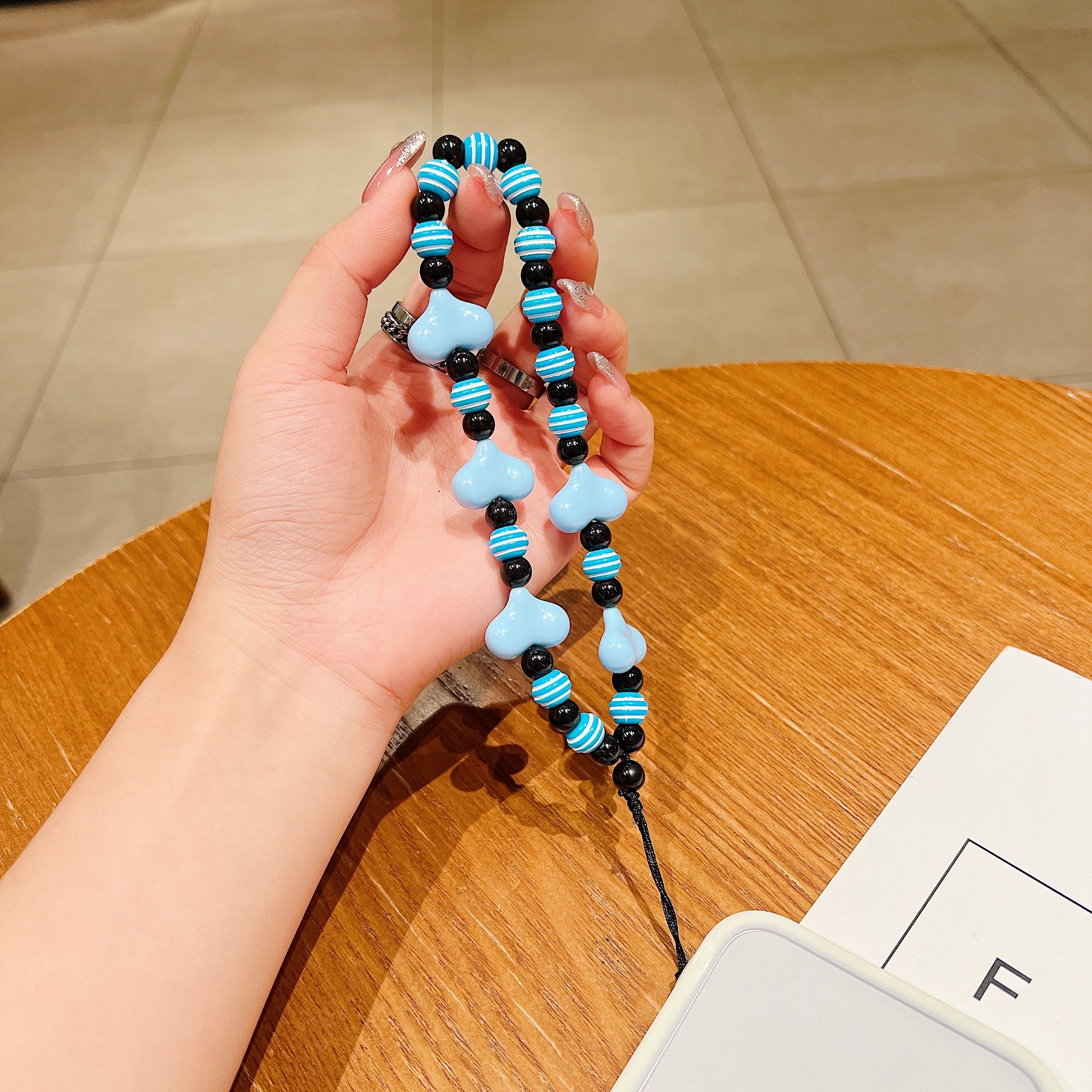 Blue Heart Beaded Phone Charm