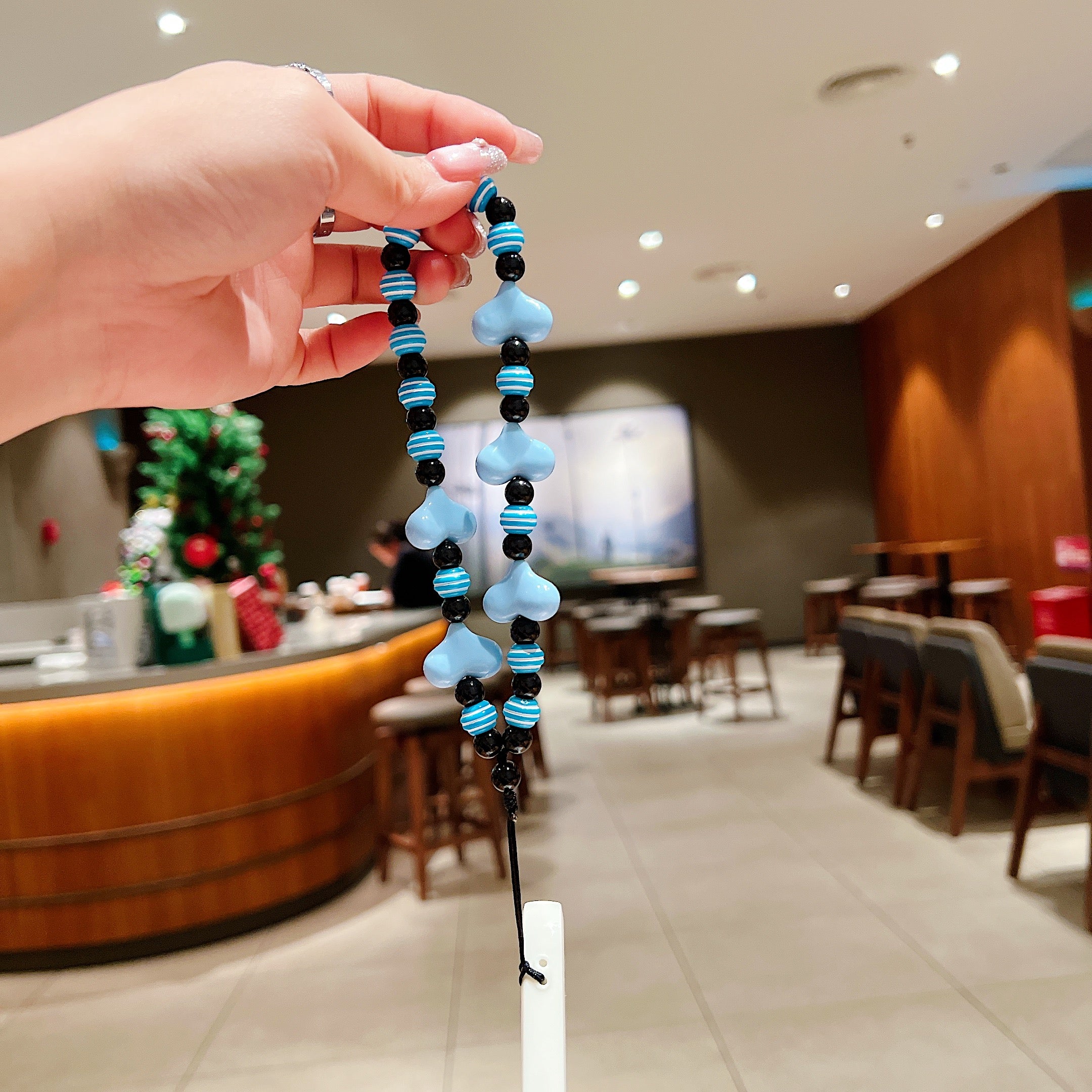 Blue Heart Beaded Phone Charm