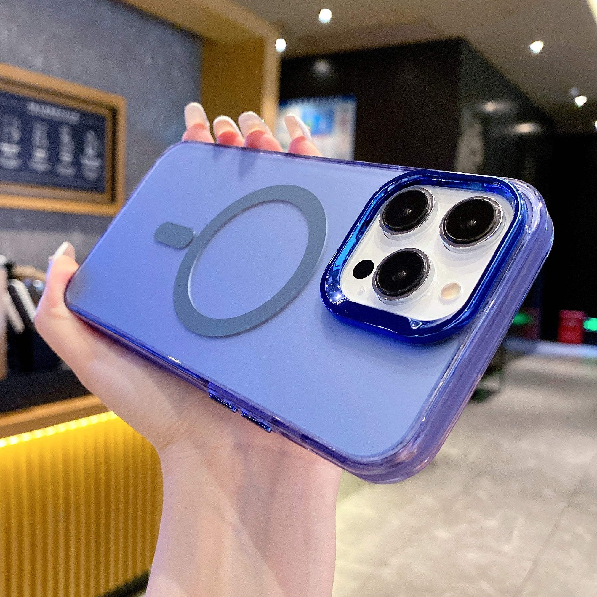 Blue Luxury Smoky Phone Case With Magsafe For iPhone 15