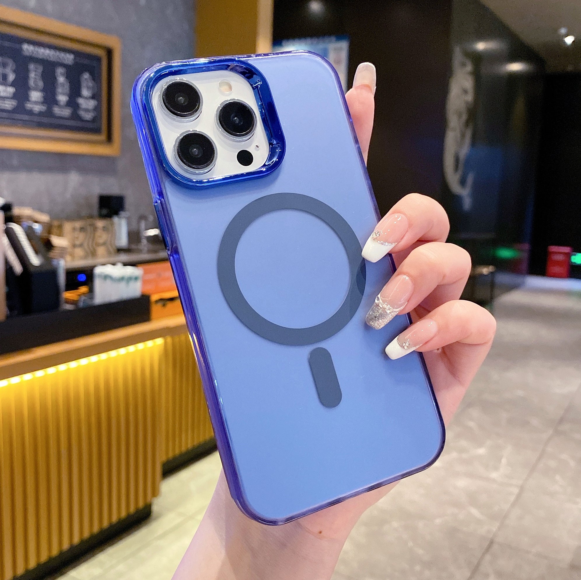 Blue Luxury Smoky Phone Case With Magsafe For iPhone 15