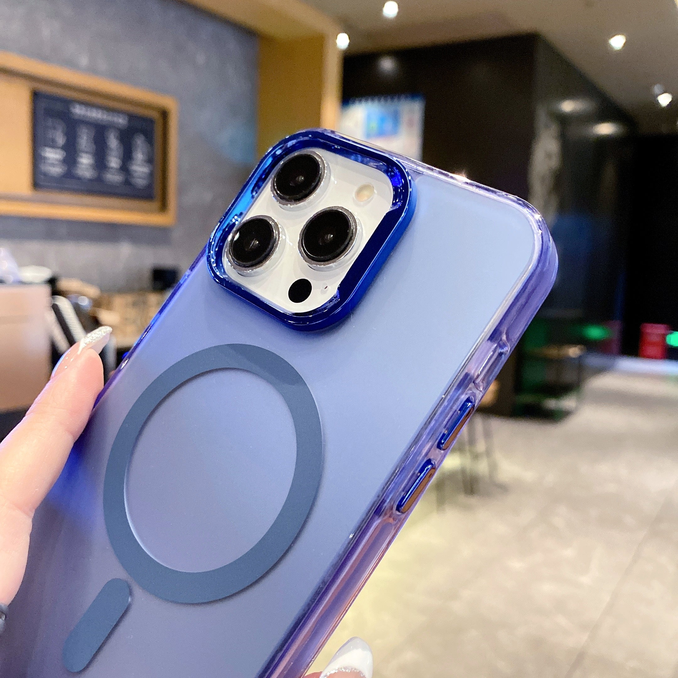 Blue Luxury Smoky Phone Case With Magsafe For iPhone 15