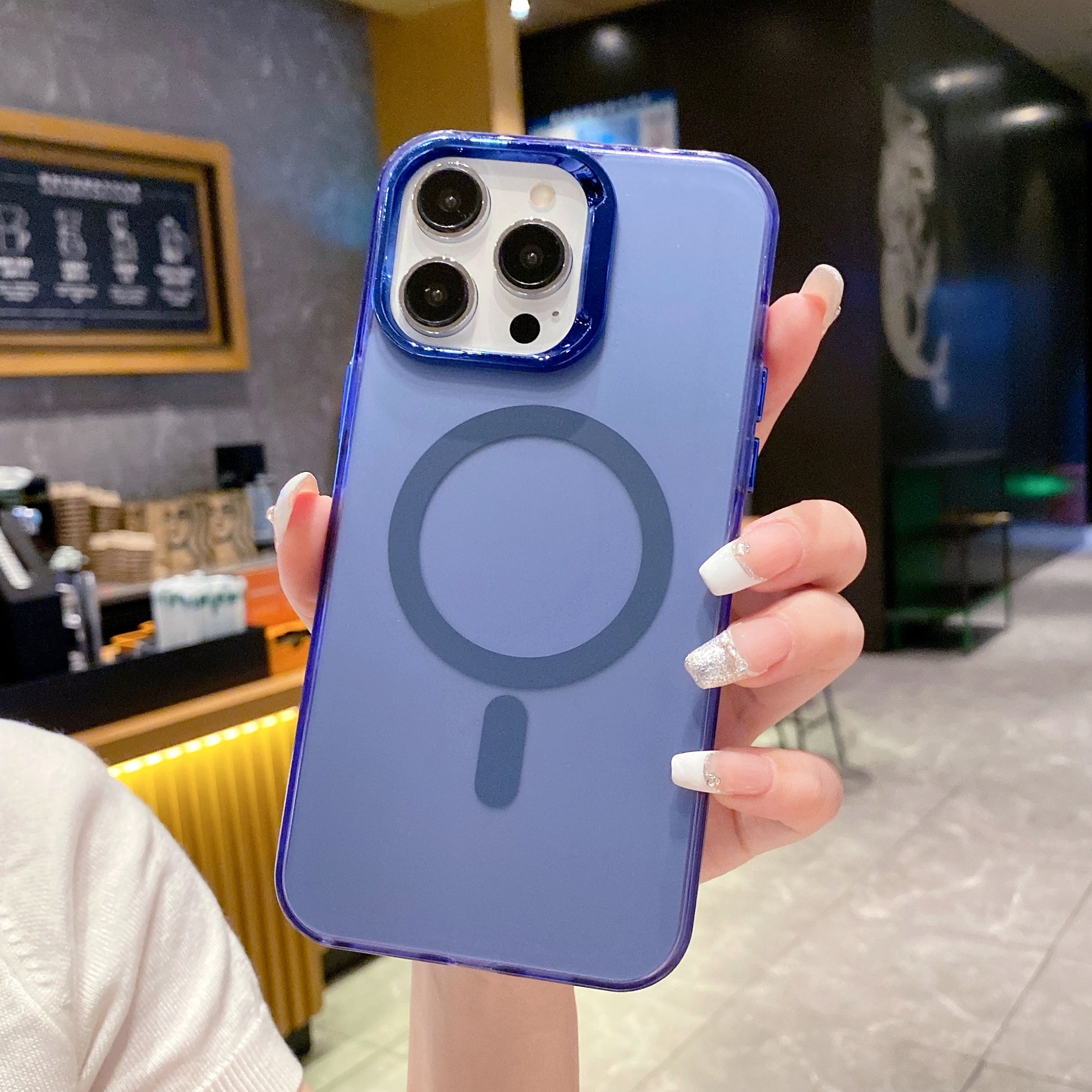 Blue Luxury Smoky Phone Case With Magsafe For iPhone 15