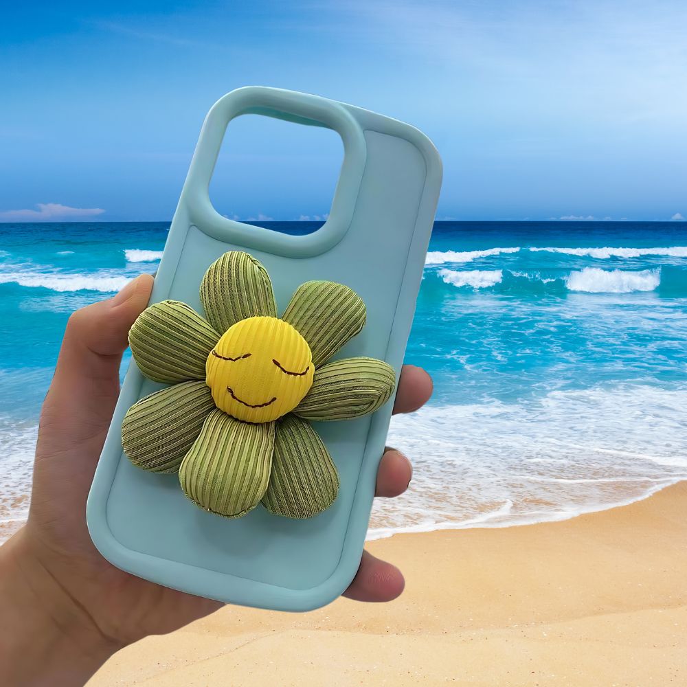 Bright Blue Silicon With Sunflower Phone Cases