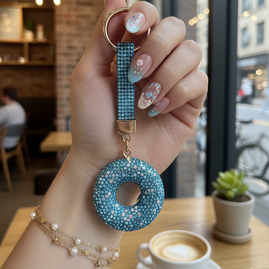 Crystal Donut Phone Charm - Luxury Bling Keychain for Backpacks & Purses