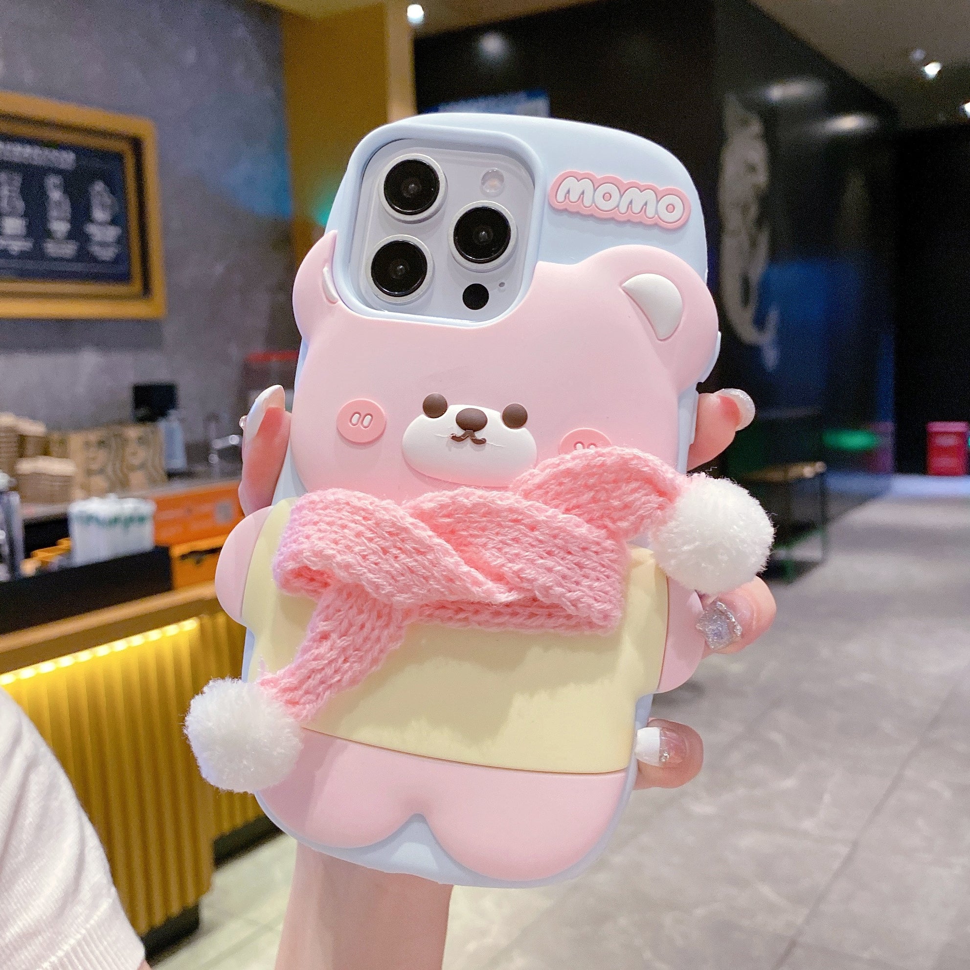 Cute Bear With Scarf Silicon Phone Case For iPhone 14 Plus