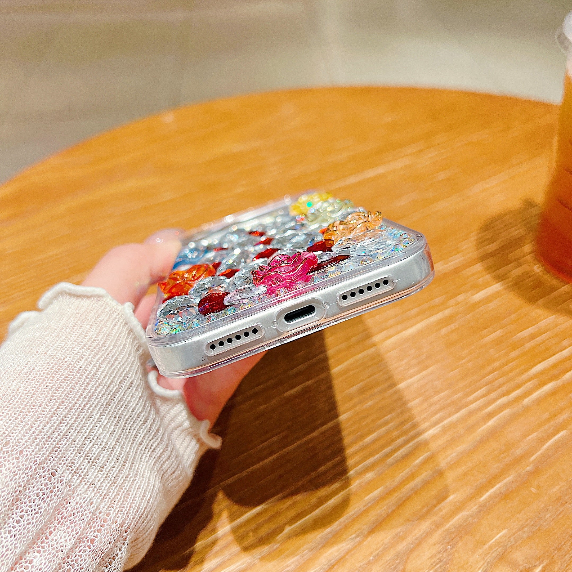 Rainbow Rose Crystal Phone Case – 3D Multicolor Flower & Diamond Gem Case For iPhone 17 Pro Max