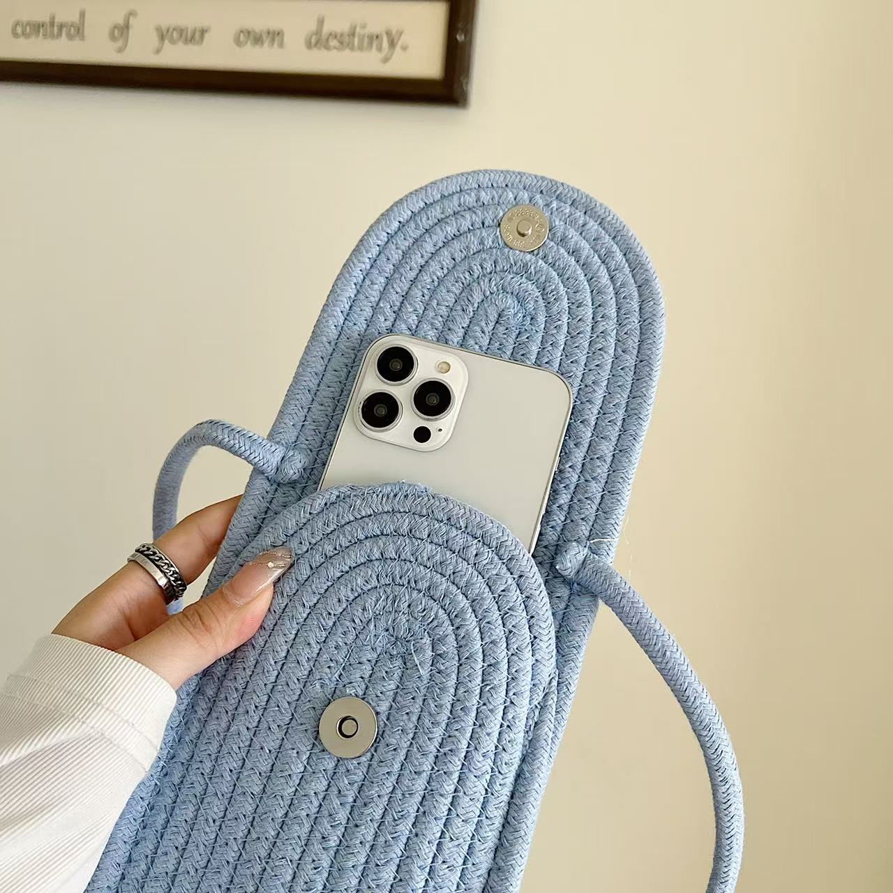 Stylish Flower Jute Sling Bag Silicon Phone Cases For iPhone 16