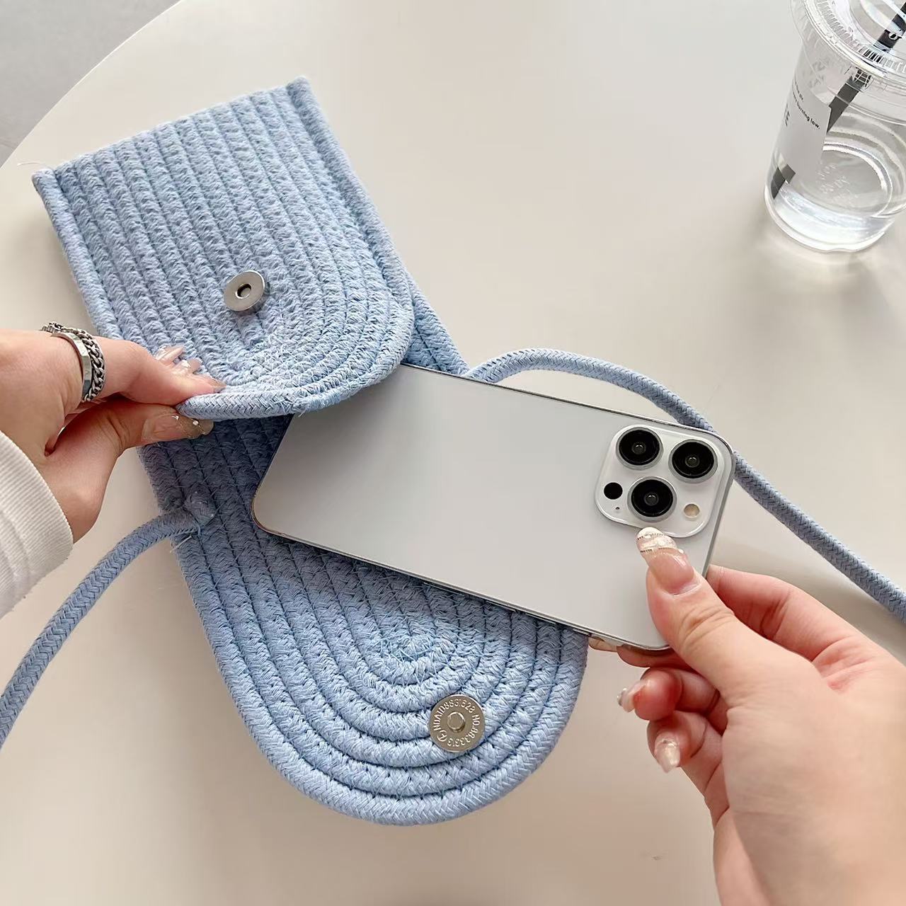 Stylish Flower Jute Sling Bag Silicon Phone Cases For iPhone 14 Pro Max
