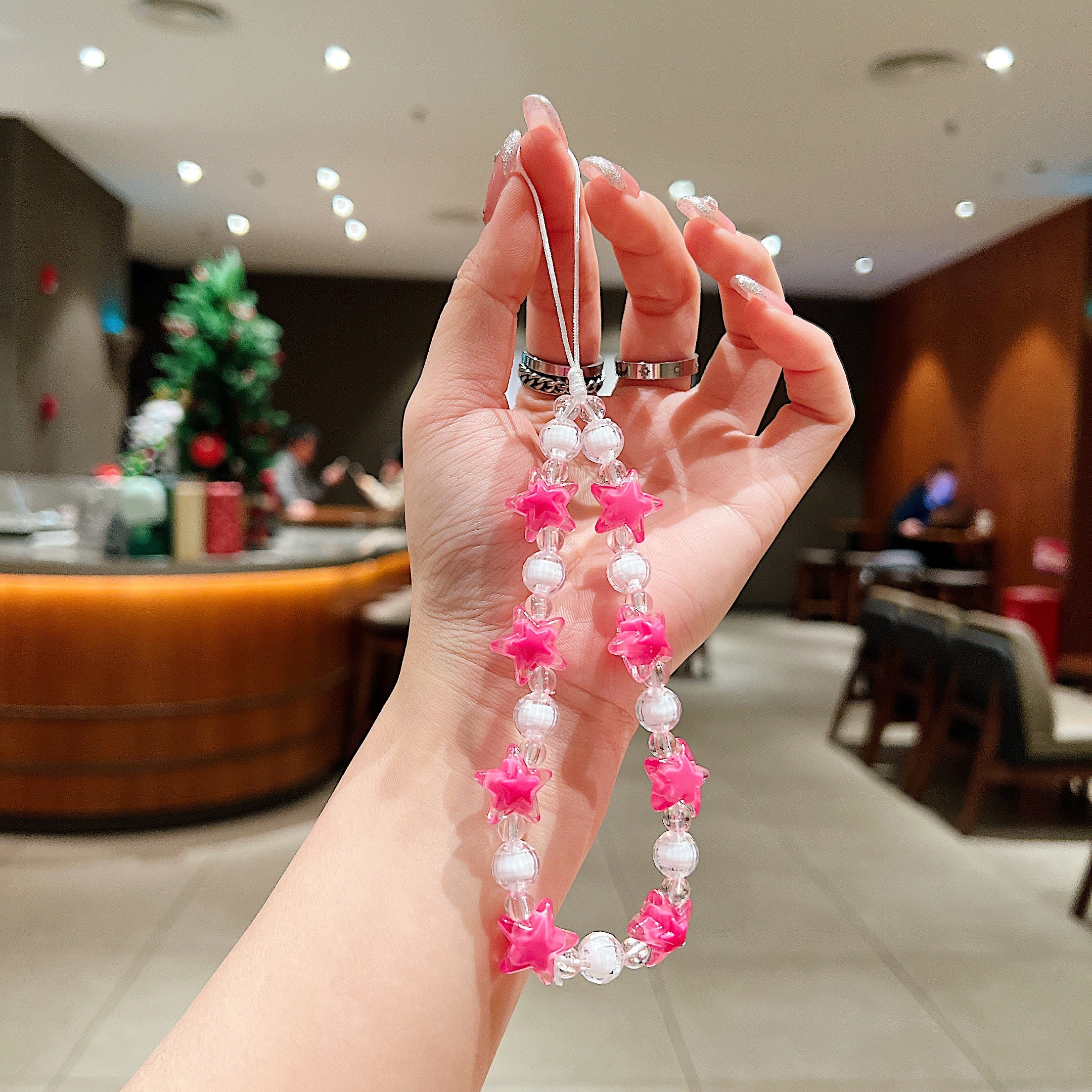 Hot Pink Star Beaded Phone Charm