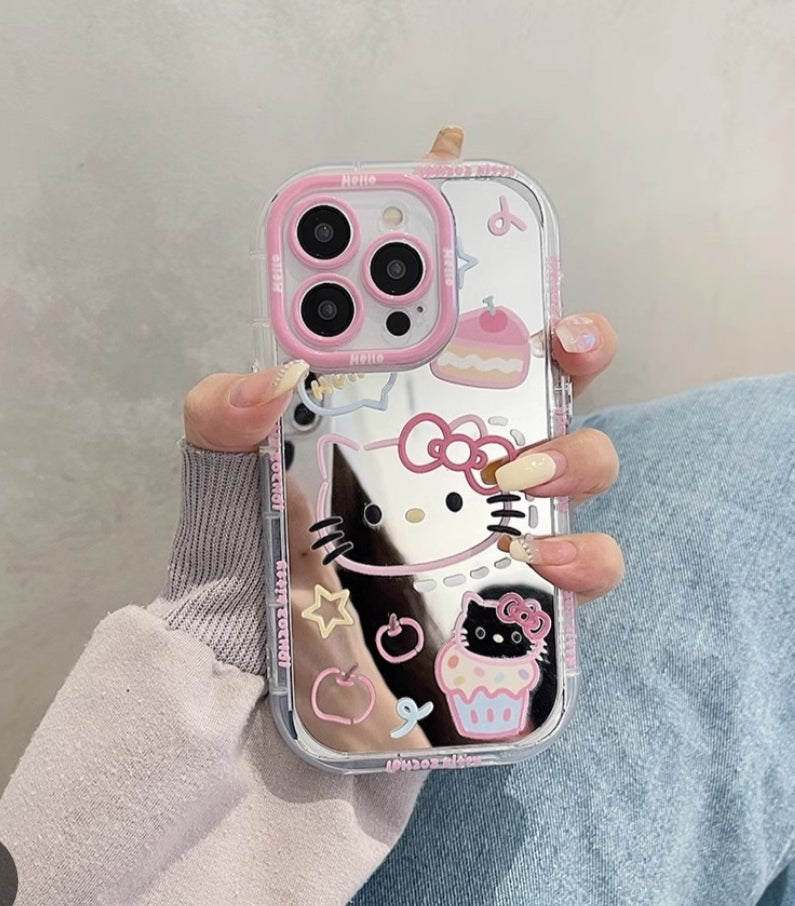 Lovely Hello Kitty Mirror Silicon Phone Cases For iPhone 14 Plus