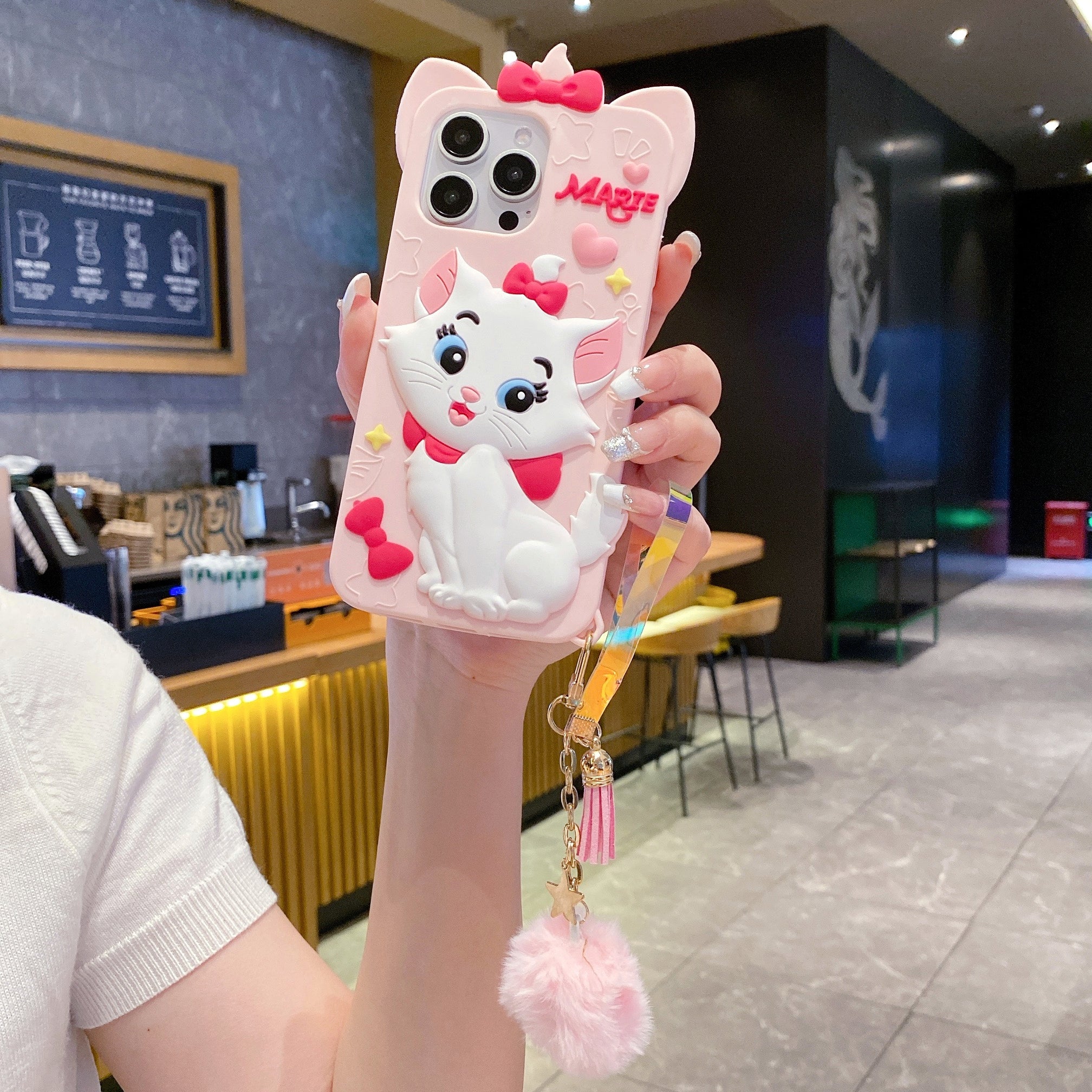 Disney Marie Cat With Fur Charm Silicon Phone Cases For iPhone 13