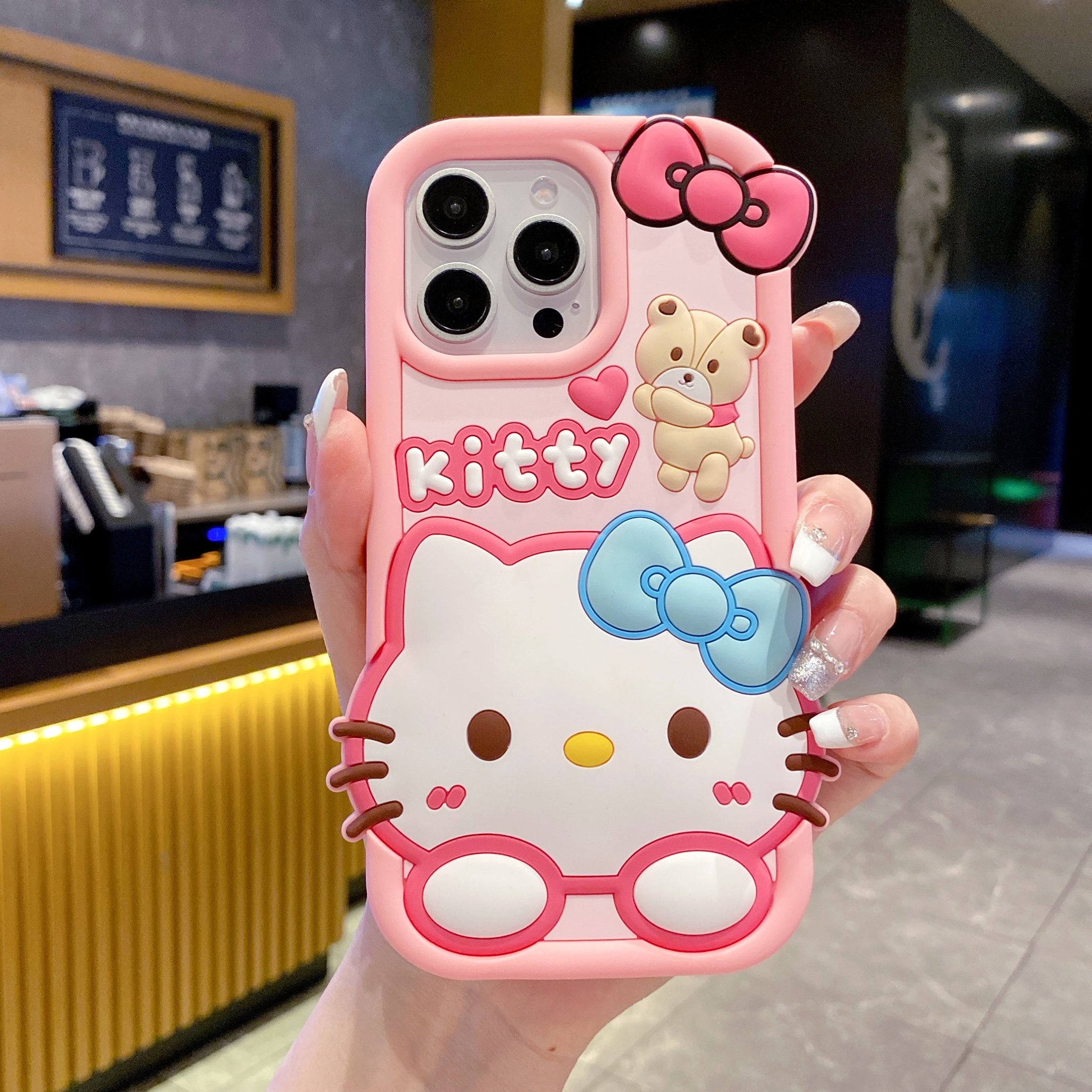 Bow Bear Kitty Silicon Phone Case For iPhone 16 Pro