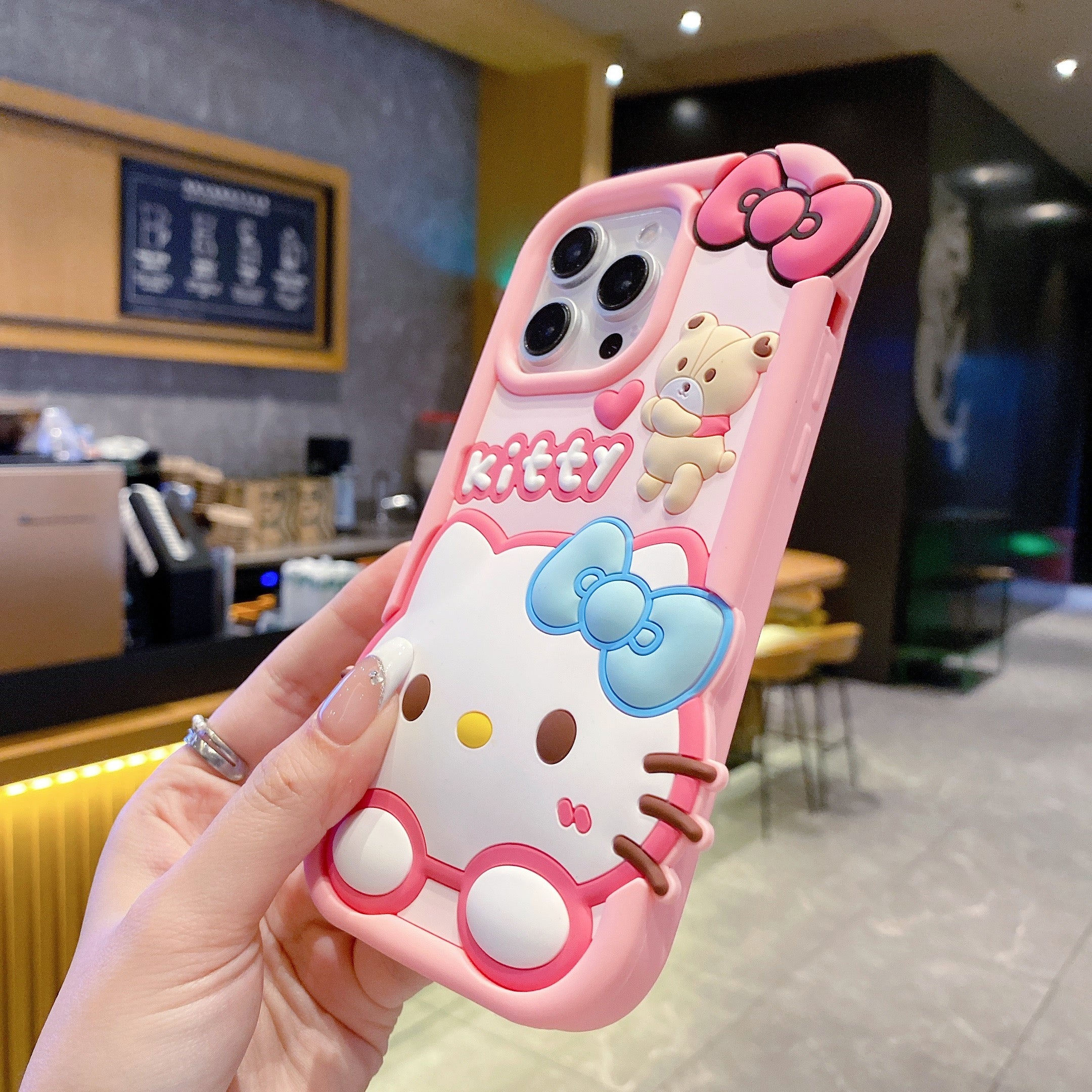 Bow Bear Kitty Silicon Phone Case For iPhone 16 Pro