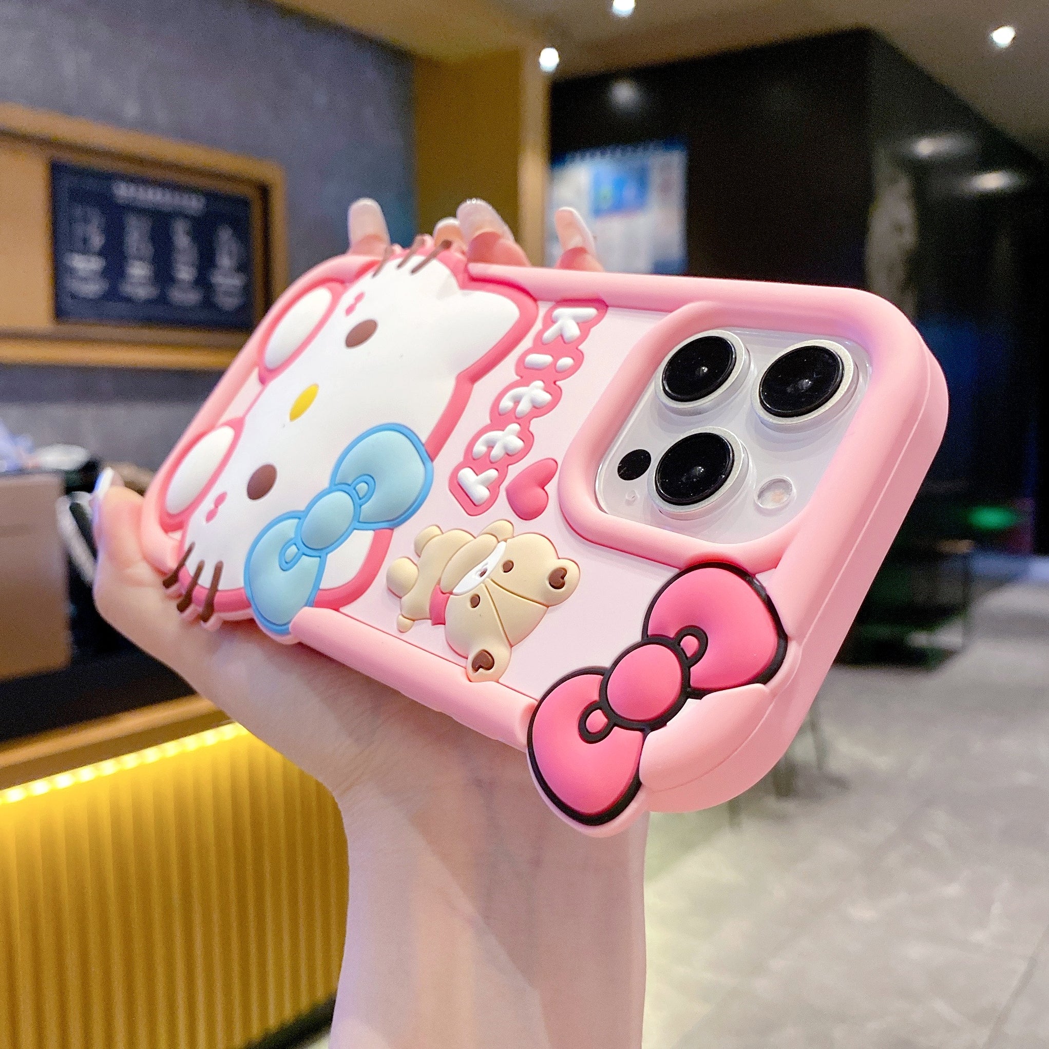 Bow Bear Kitty Silicon Phone Case For iPhone 16 Pro