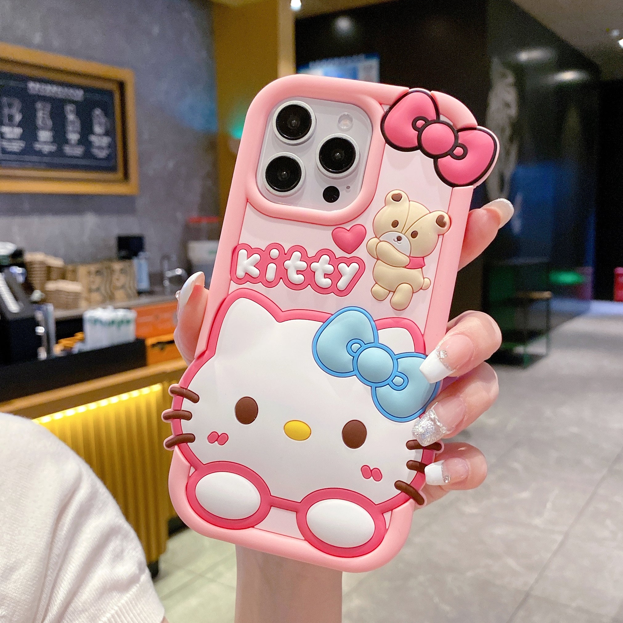 Bow Bear Kitty Silicon Phone Case For iPhone 15 Pro Max
