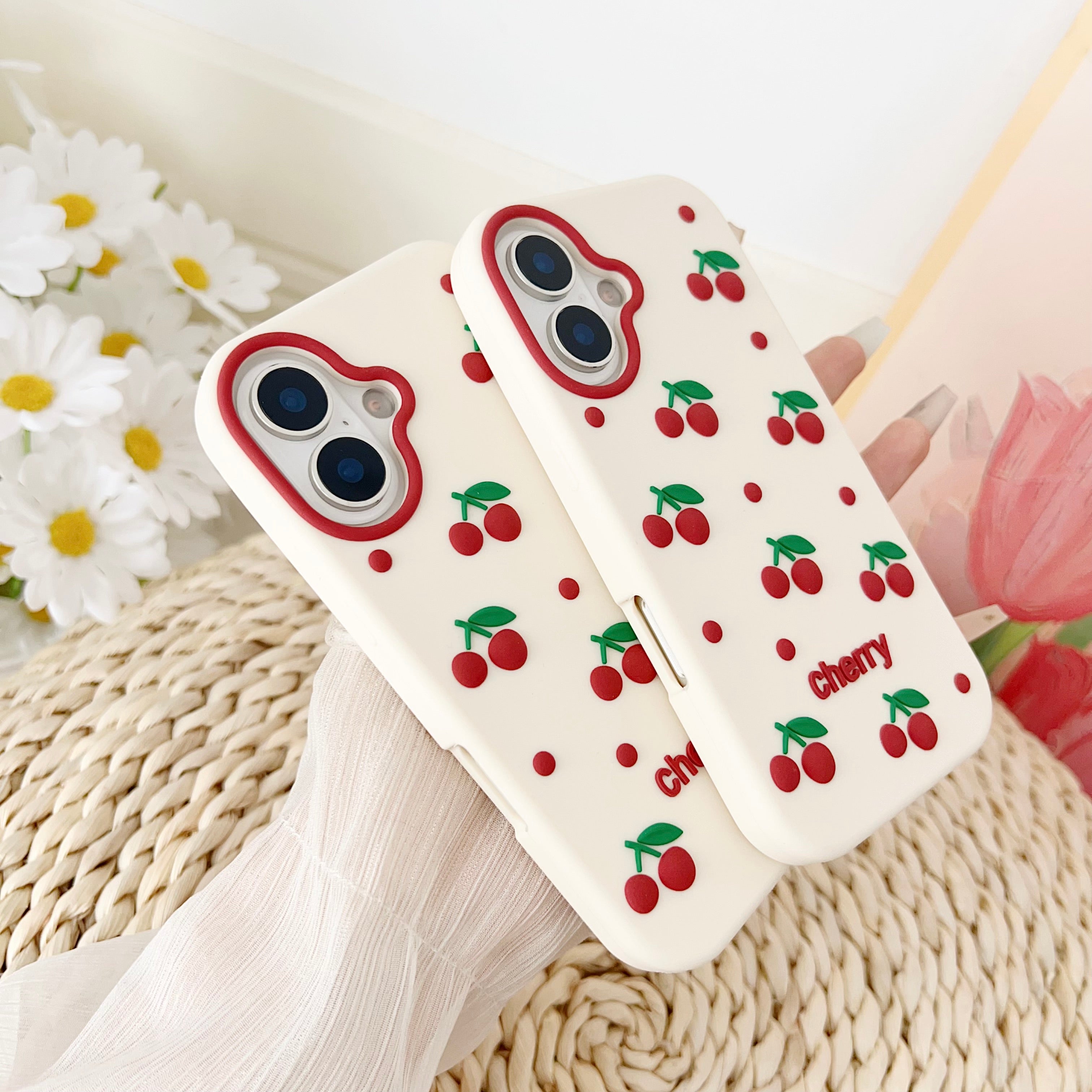 Cherry Bracket Soft Silicone Phone Case For iPhone 17 Pro