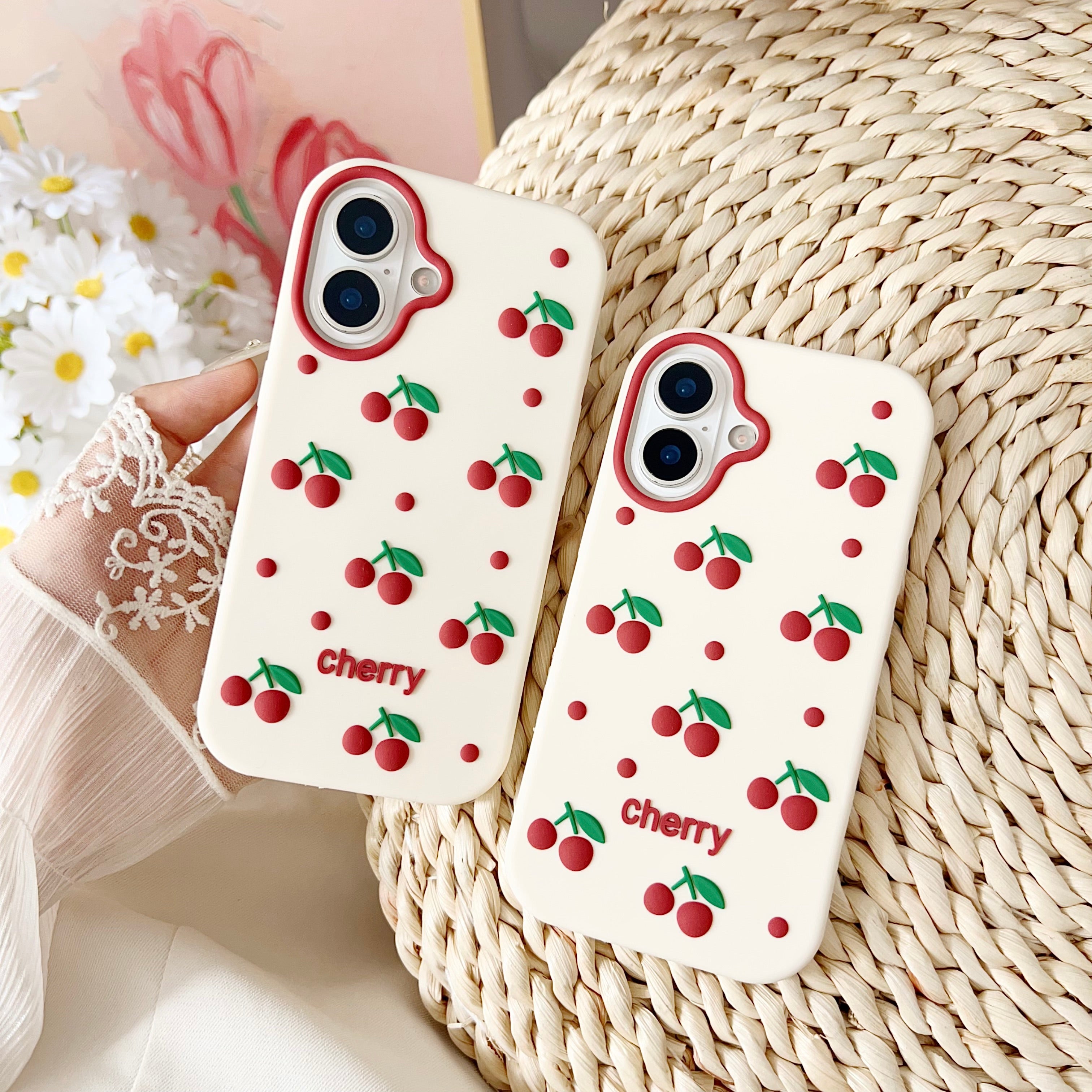 Cherry Bracket Soft Silicone Phone Case For iPhone 14