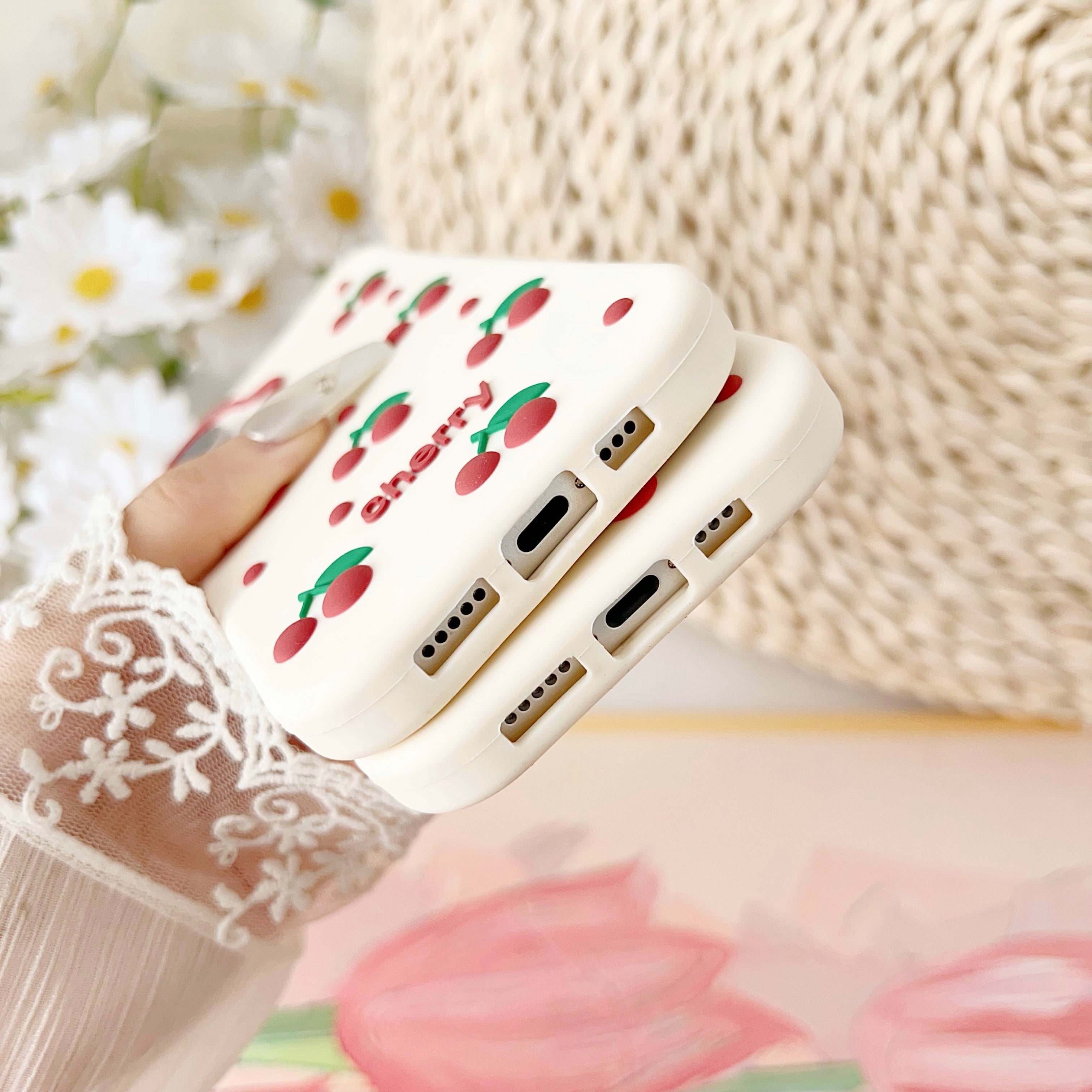 Cherry Bracket Soft Silicone Phone Case For iPhone 17 Pro