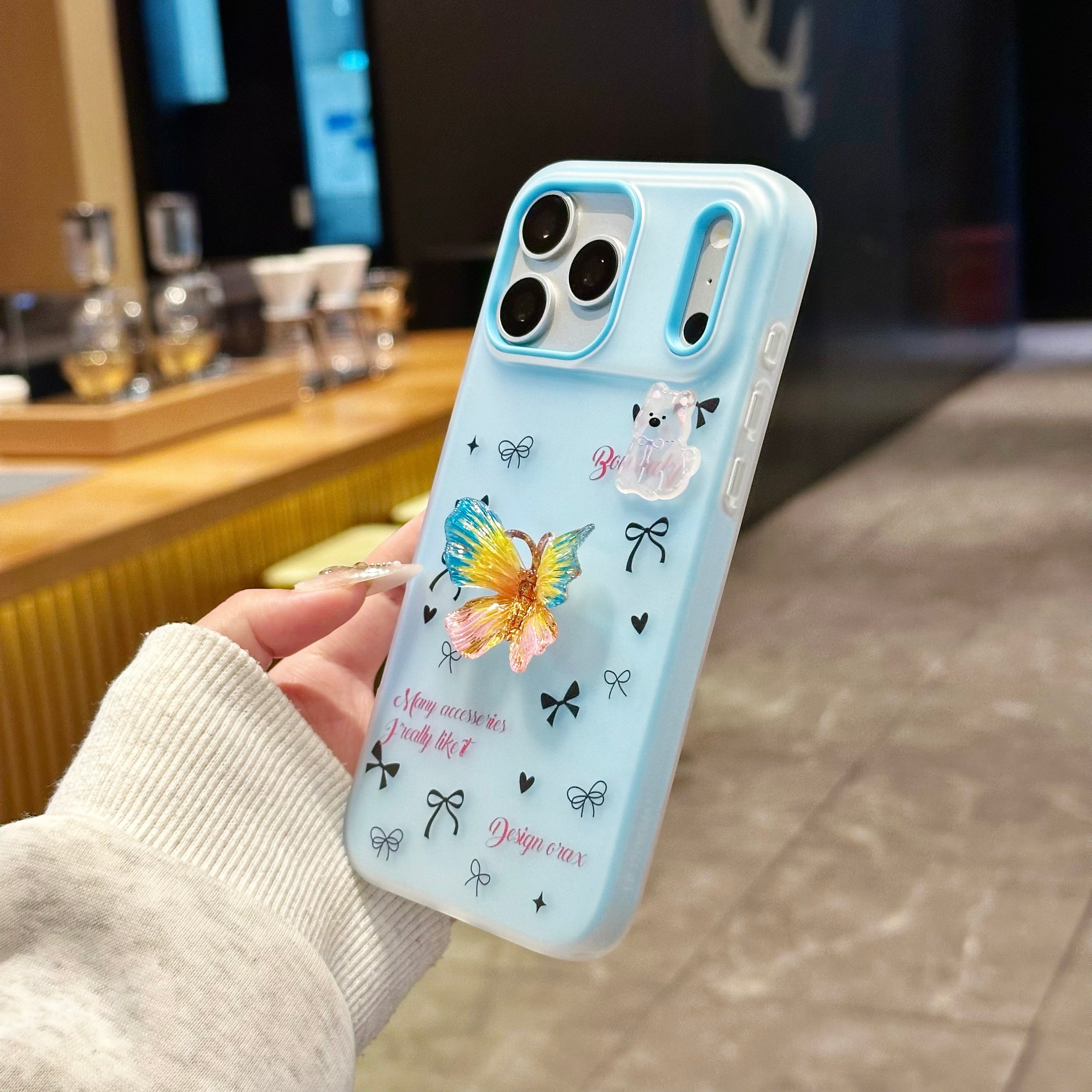 Sky Blue Flutter Coquette Luxury Handcrafted Butterfly & Bow Motif Silicone Phone Case