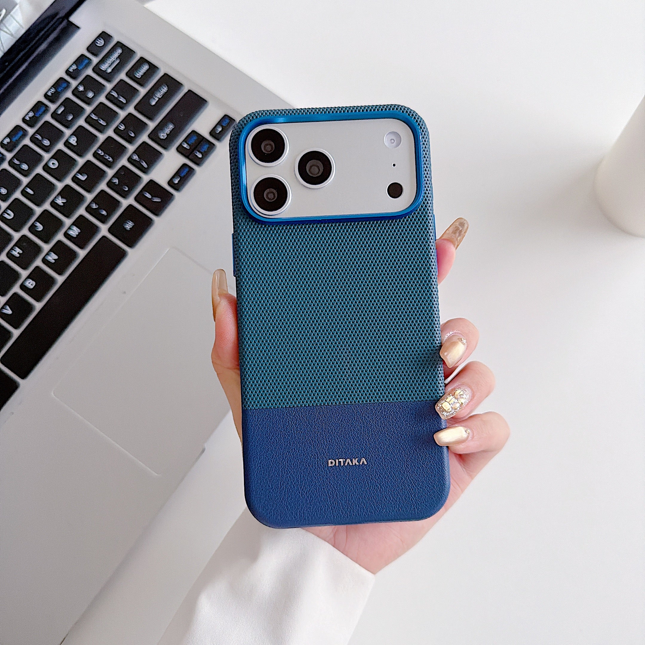 Blue Metro Weave Executive Case Luxury Dual-Texture Vegan Leather Shield