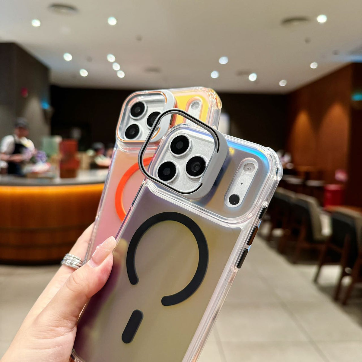Moonlight Silver Holographic MagSafe Stand Case - Phone Case For iPhone