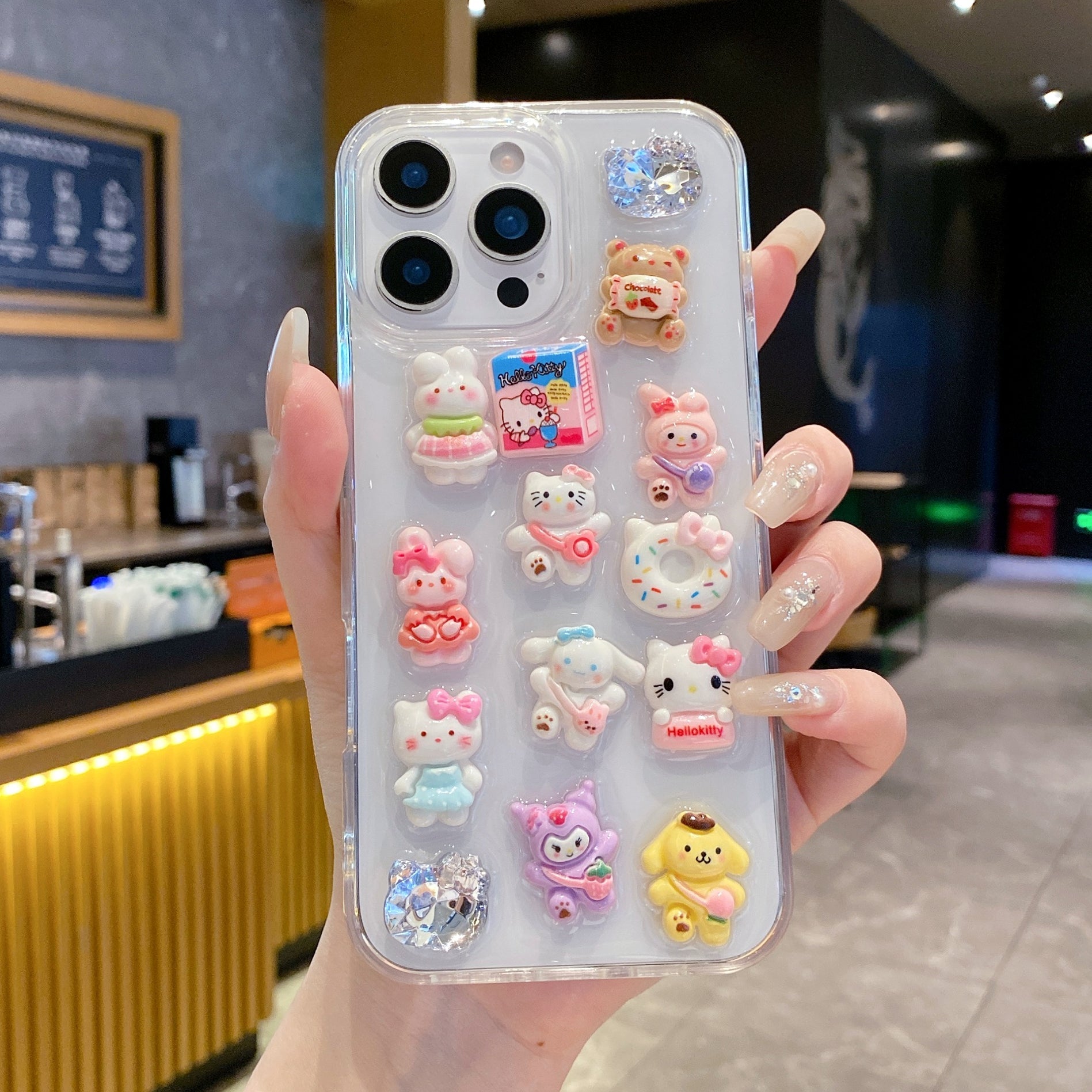 Kawaii 3D Cartoon Case with Pink Bead Strap – Trendy Girly Design For iPhone 13
