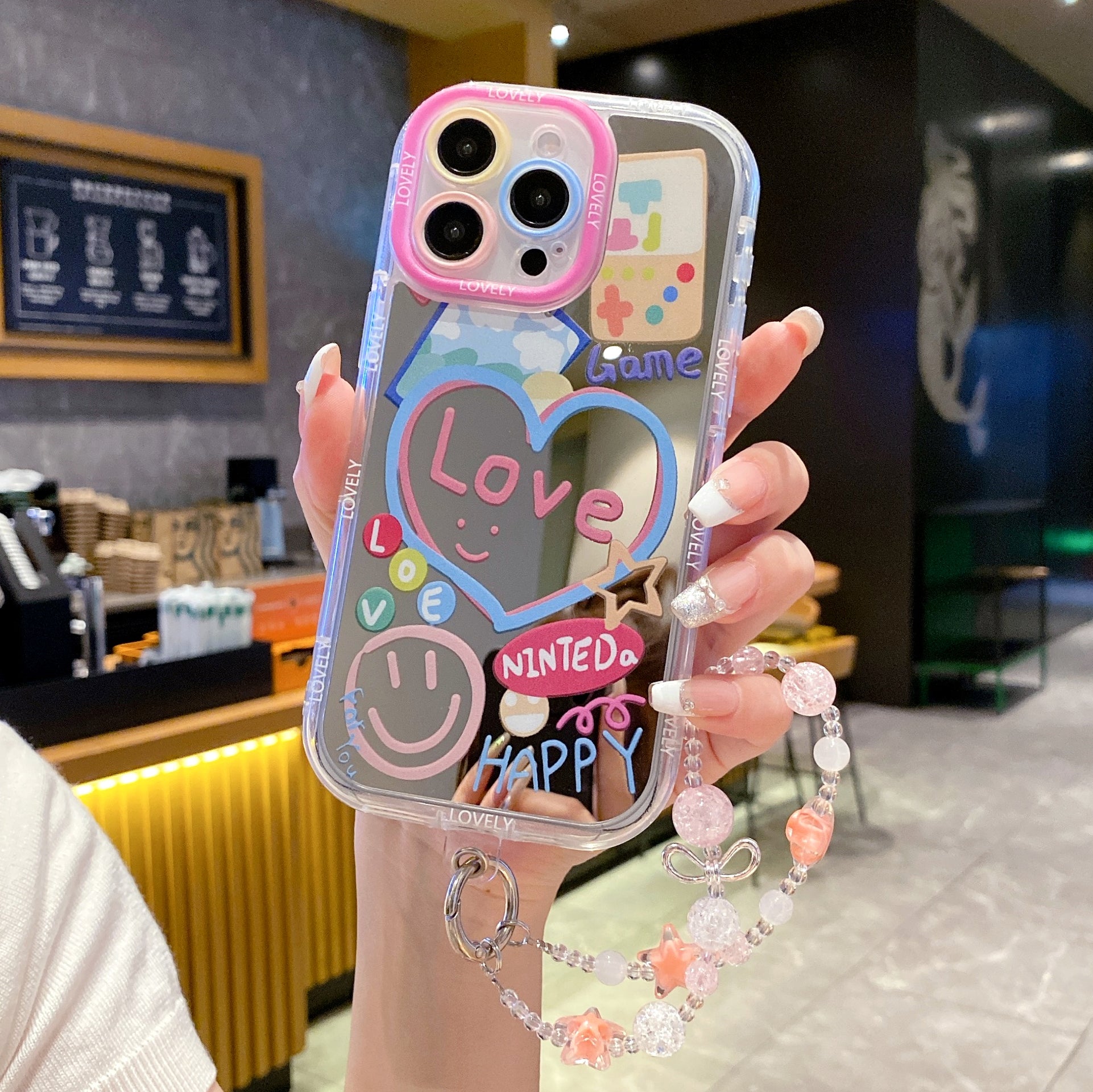 Love Game With Bracelet Mirror Silicon Phone Case For iPhone 14 Pro Max