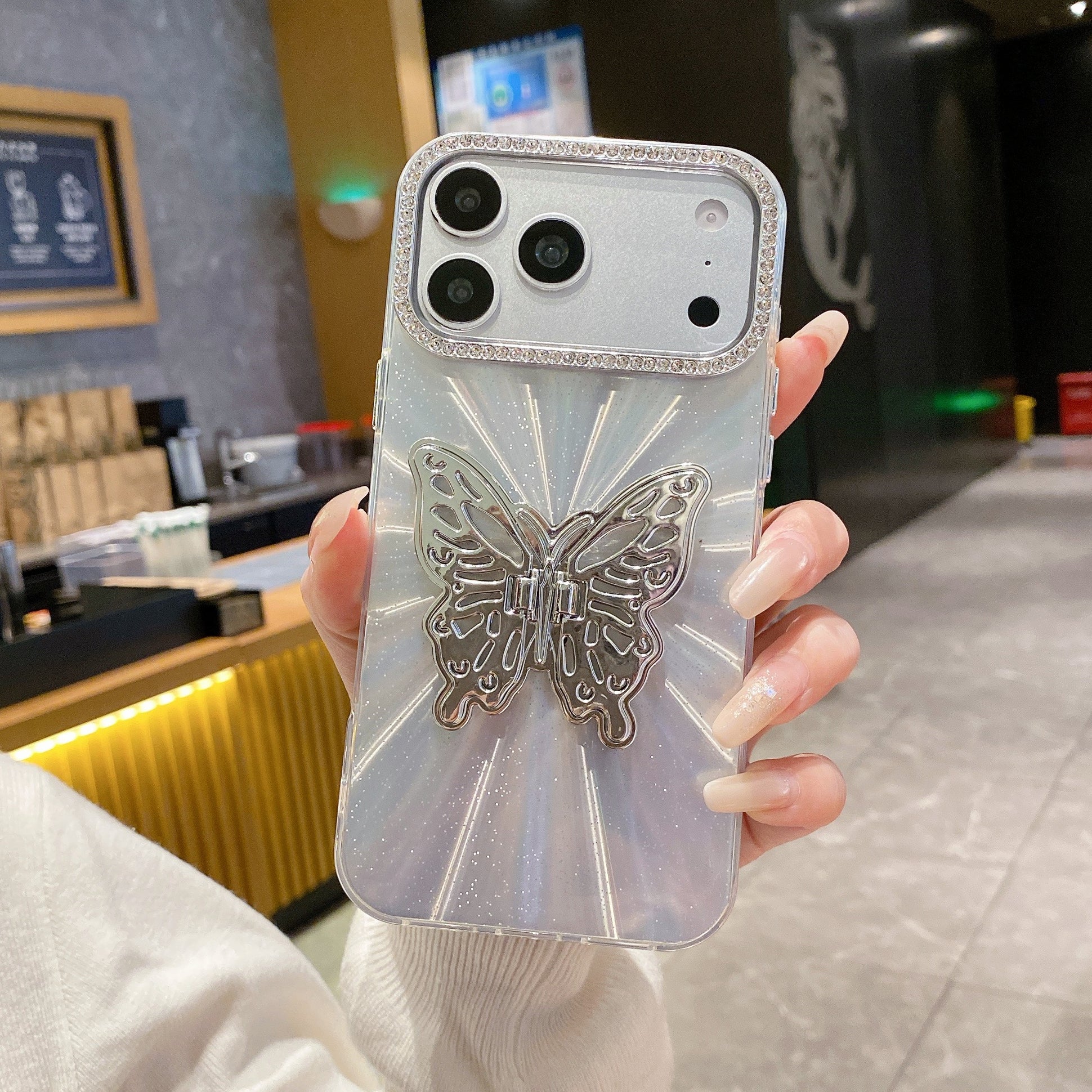 Radiant Silver Butterfly Silicone Case For iPhone