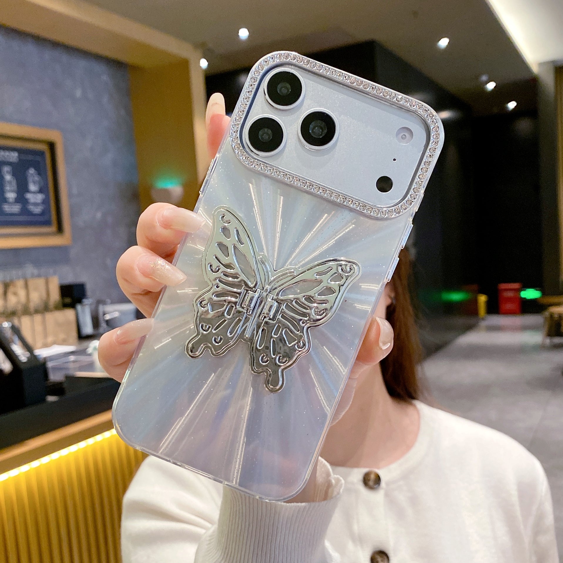 Radiant Silver Butterfly Silicone Case For iPhone