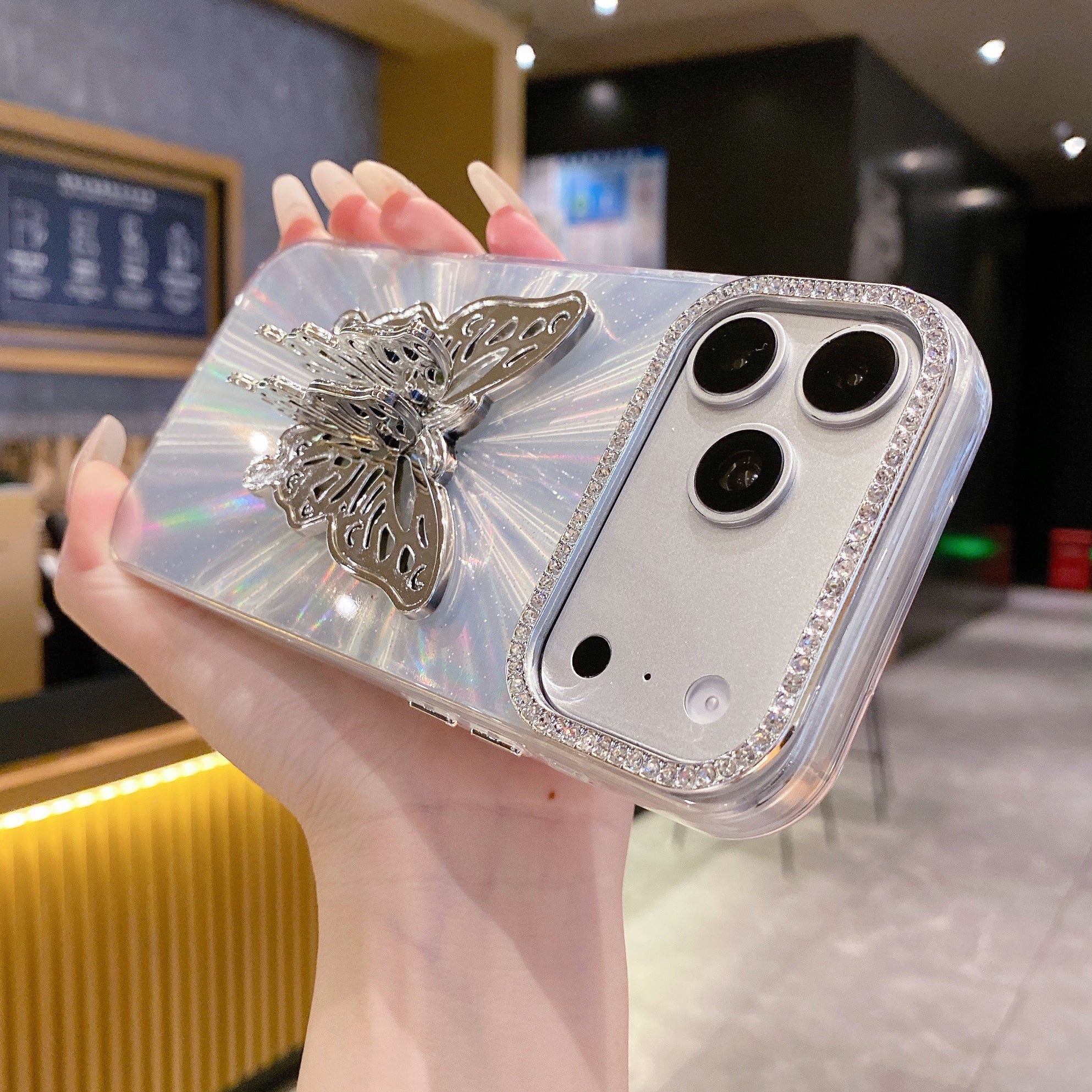 Radiant Silver Butterfly Silicone Case For iPhone