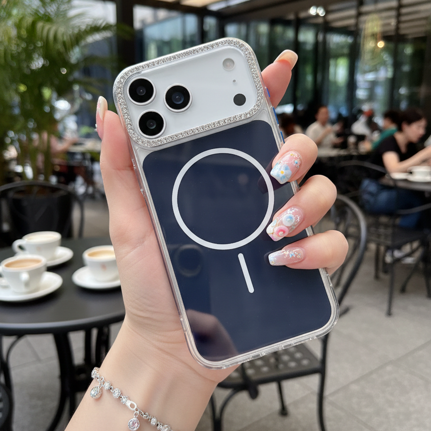 Luxury Blue Rhinestone MagSafe Case - Premium Silver Crystal Camera Protector & Magnetic Phone Shield Case