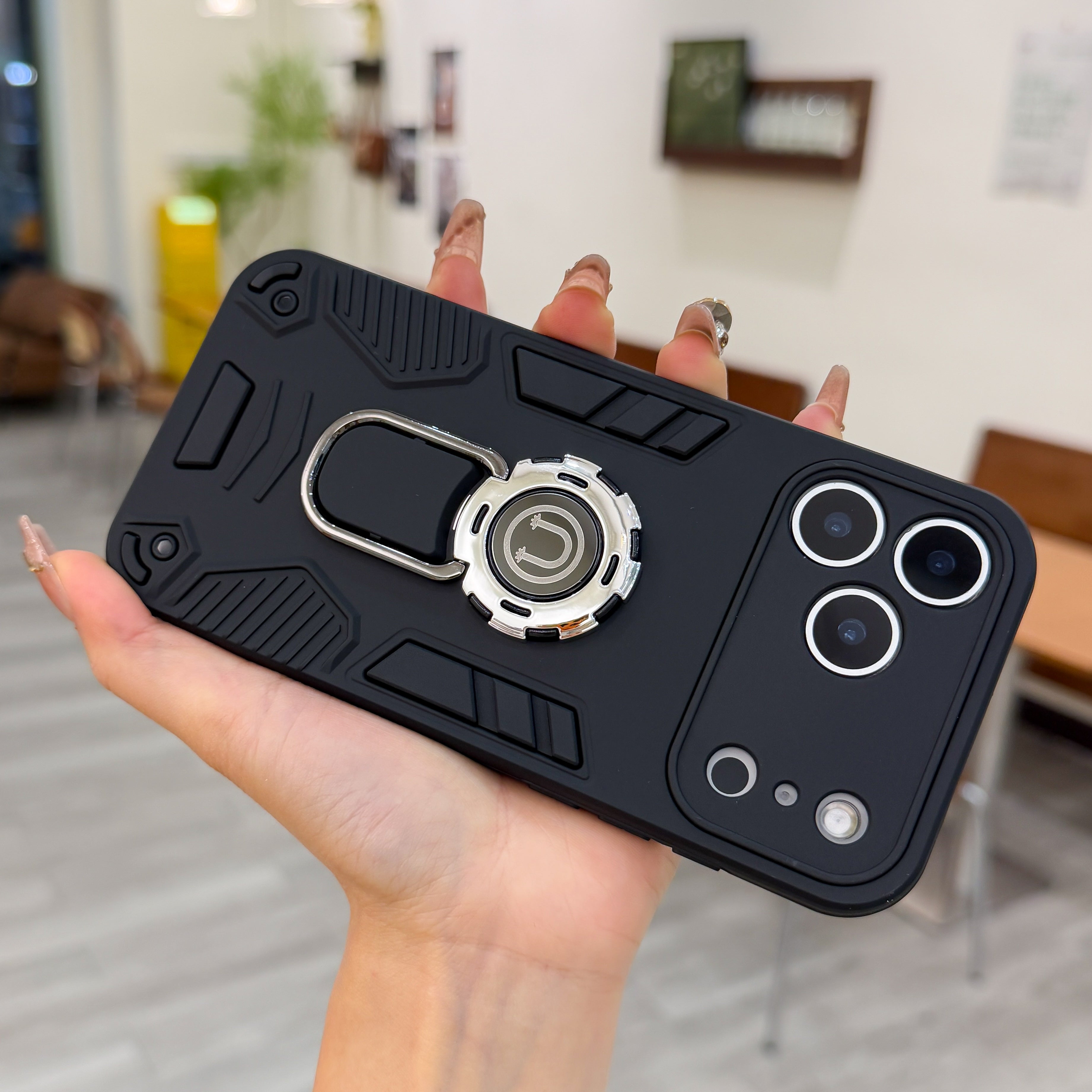 Matte Black Heavy Duty Armor Case with Magnetic Ring Kickstand Case For iPhone 17 Pro