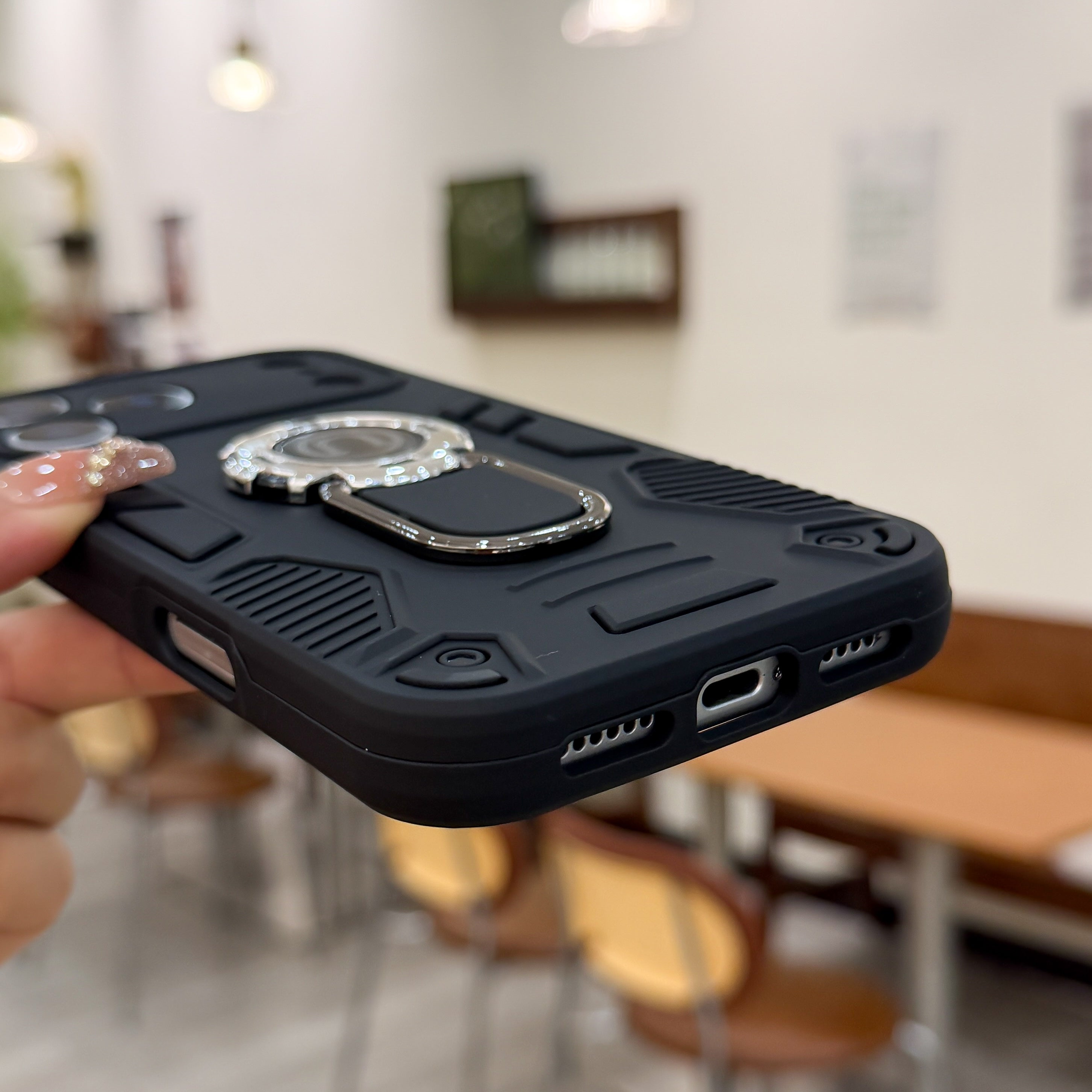 Matte Black Heavy Duty Armor Case with Magnetic Ring Kickstand Case For iPhone 17 Pro