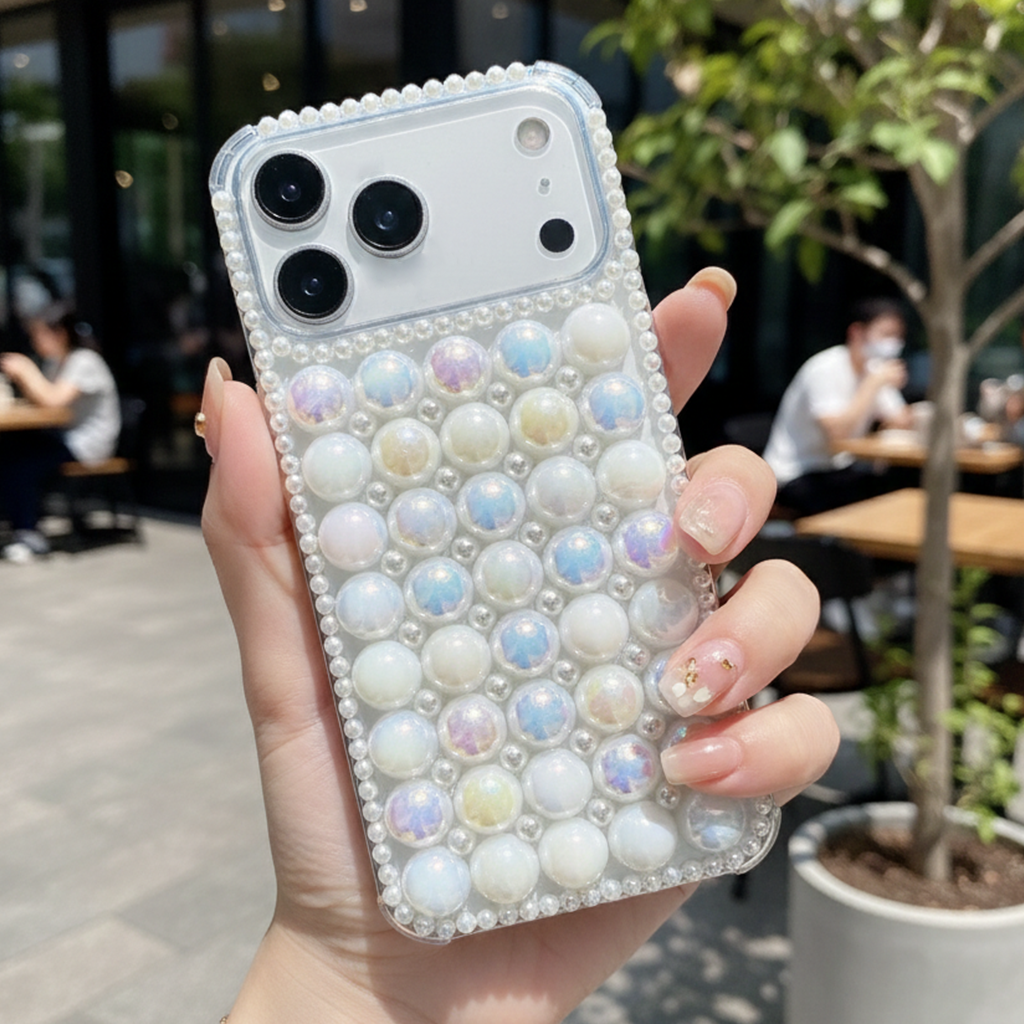Mermaid Core Pearl Case - Glow-in-the-Light Bubble Texture with Pearl Camera Guard Phone Case For iPhone 16 plus