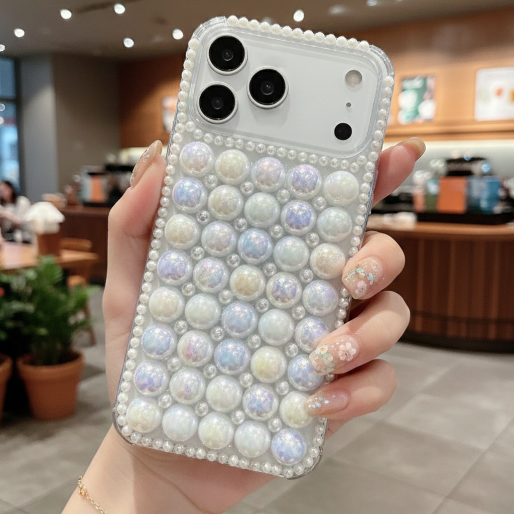 Mermaid Core Pearl Case - Glow-in-the-Light Bubble Texture with Pearl Camera Guard Phone Case For iPhone 16 pro