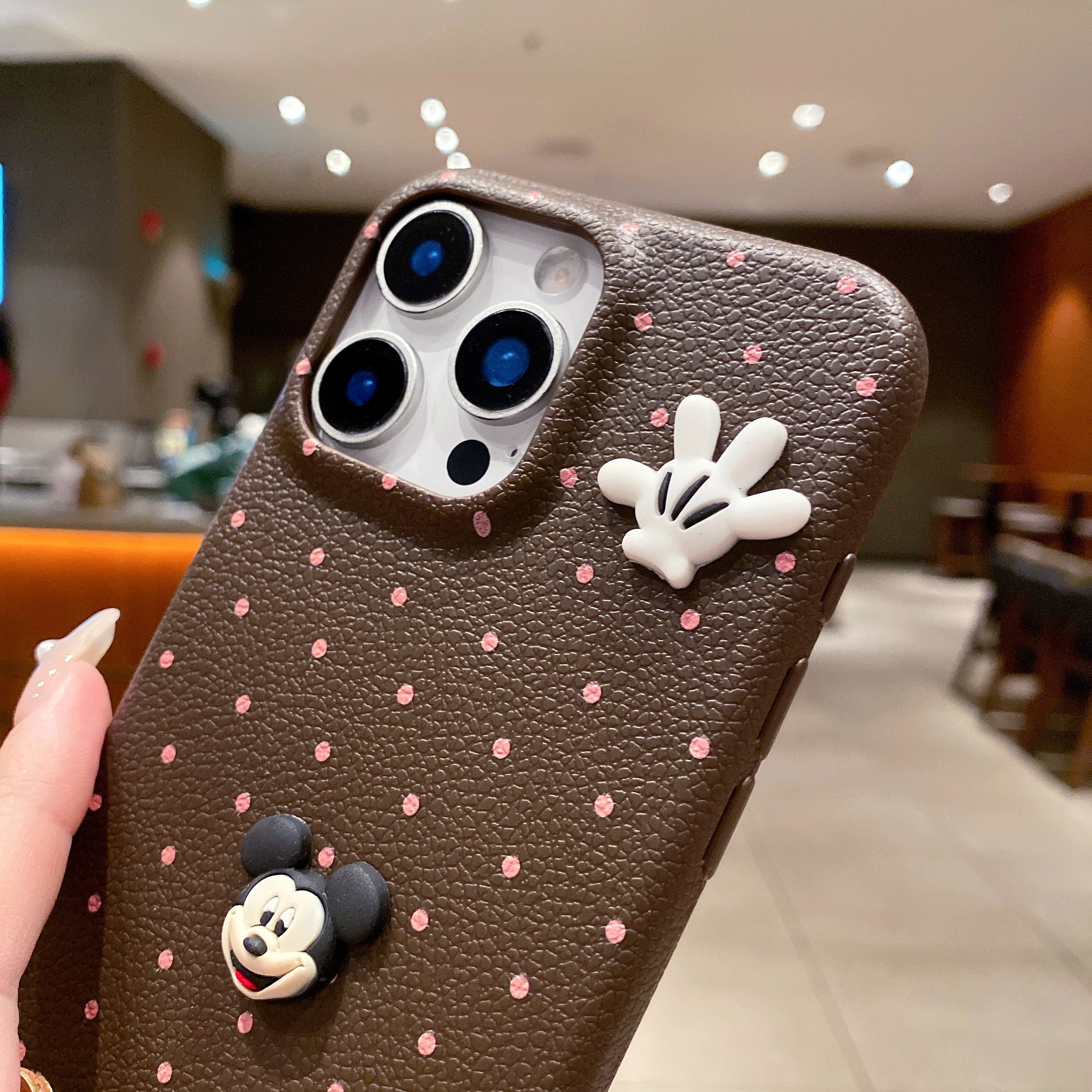 Mickey Mouse Polka Dot Leather Strap Phone Case For iPhone 17 Pro Max