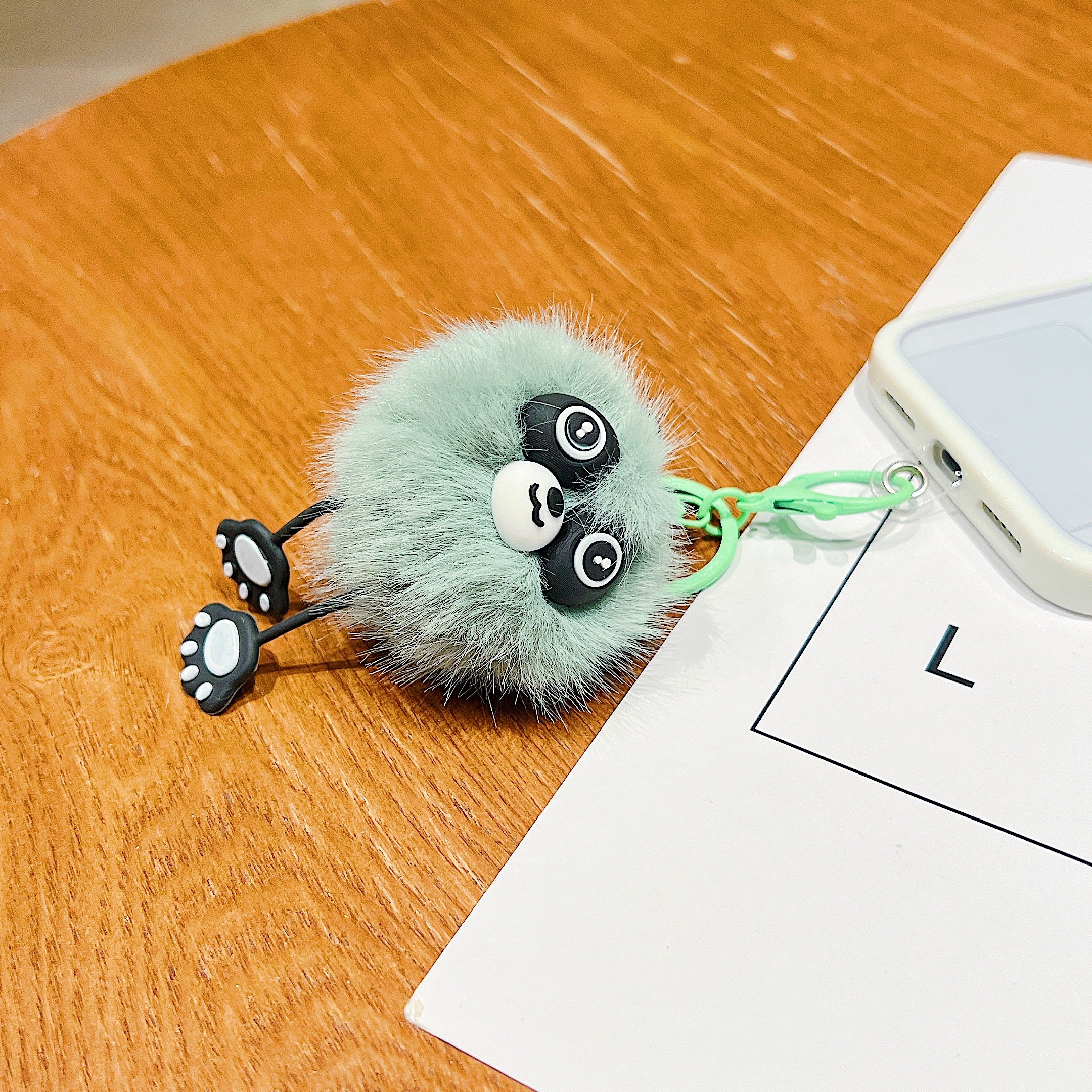 Mint Green Fluffy Panda Charm