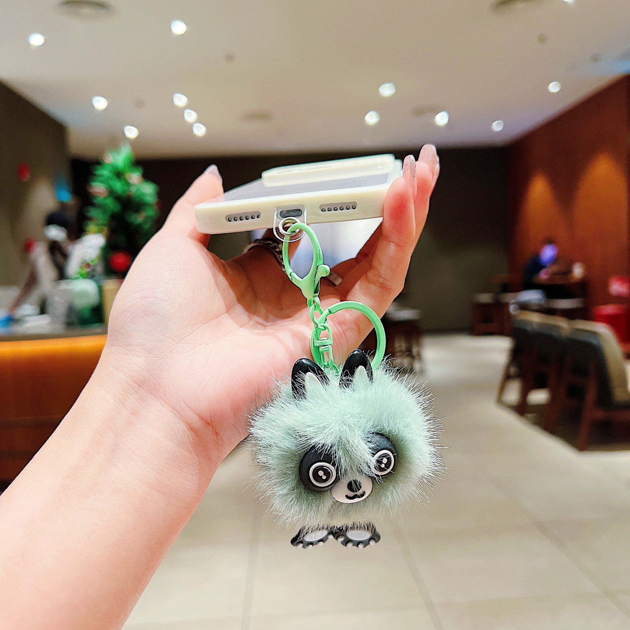 Mint Green Fluffy Panda Charm