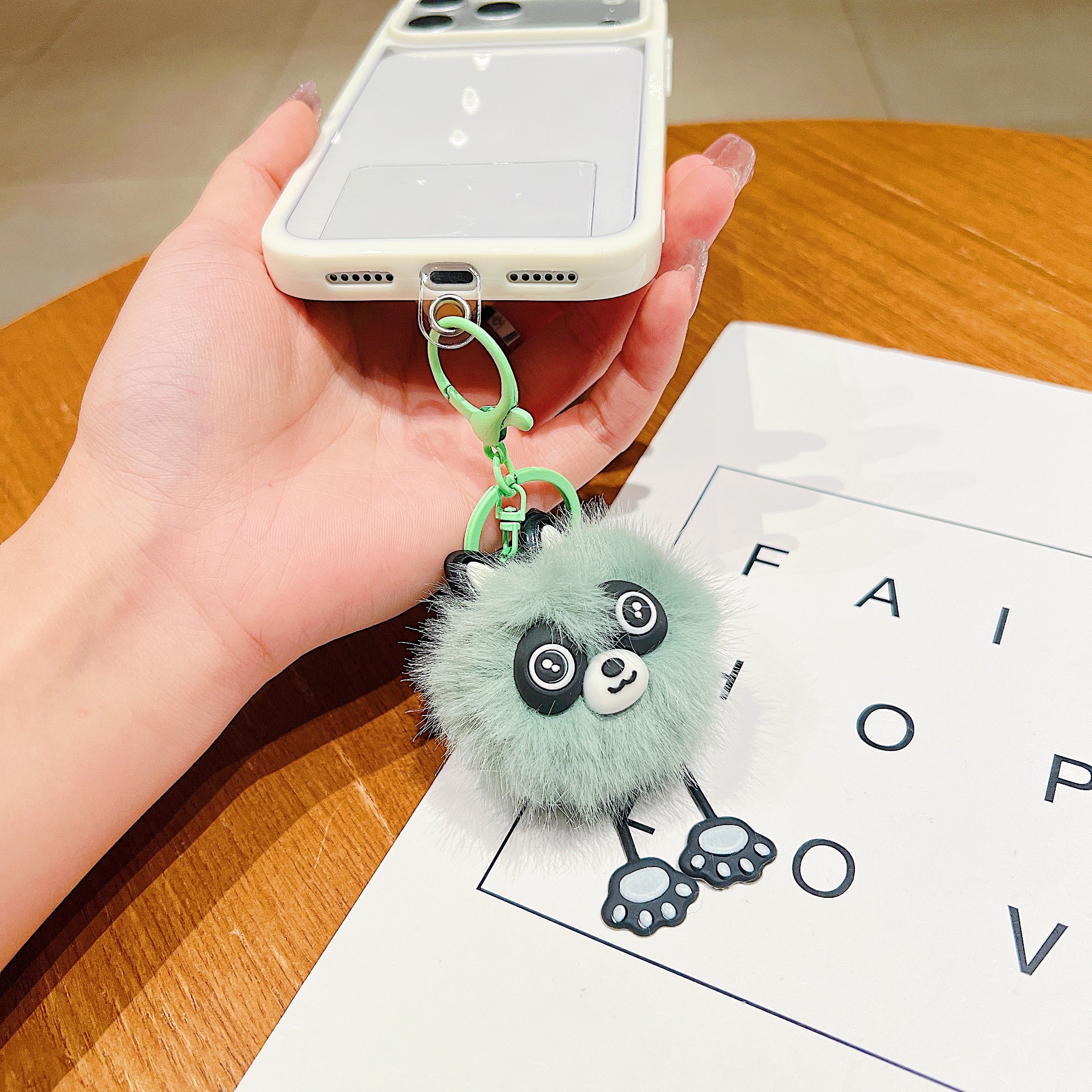 Mint Green Fluffy Panda Charm