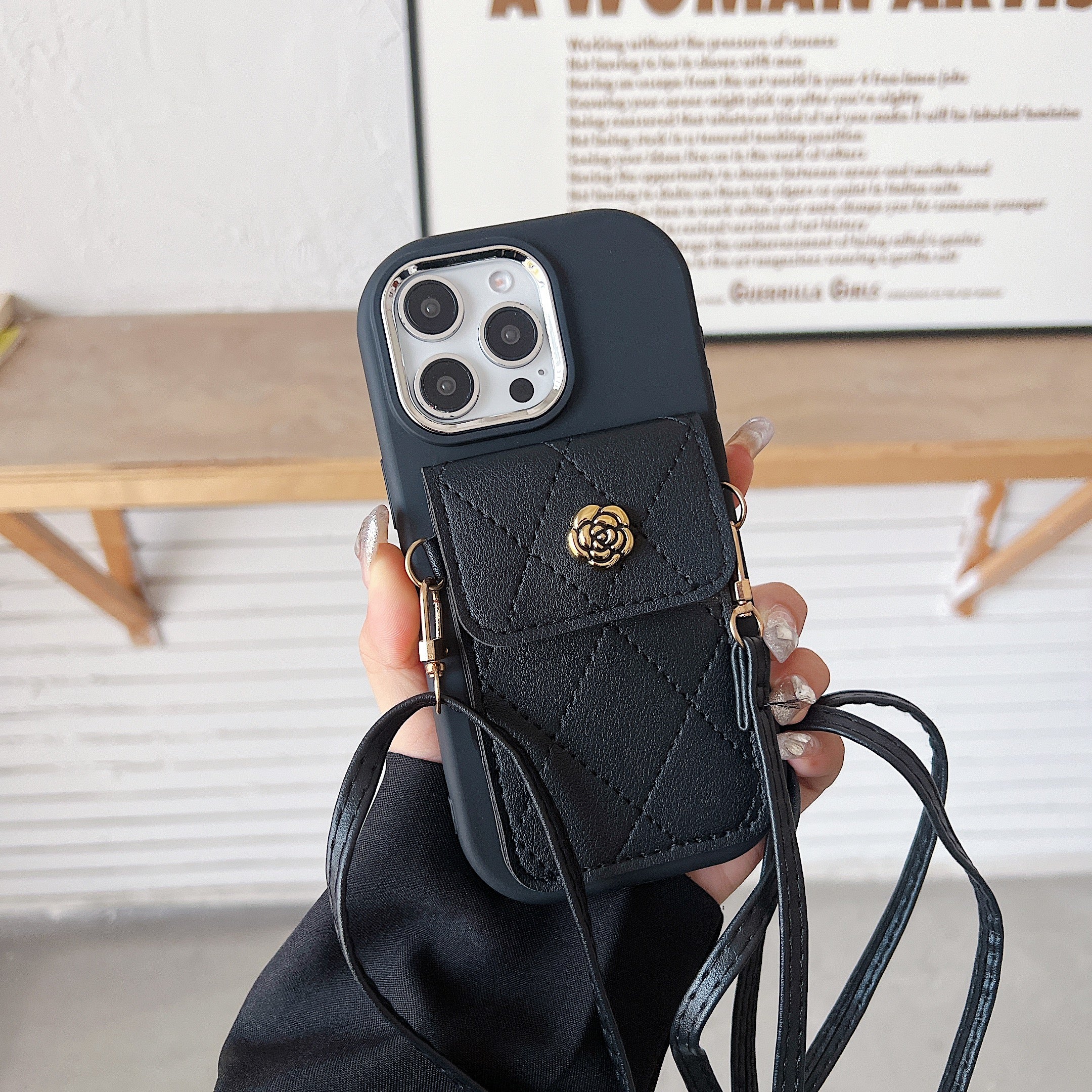 Black Silicon Phone Case With Card-Cash Wallet For iPhone 16 Pro Max