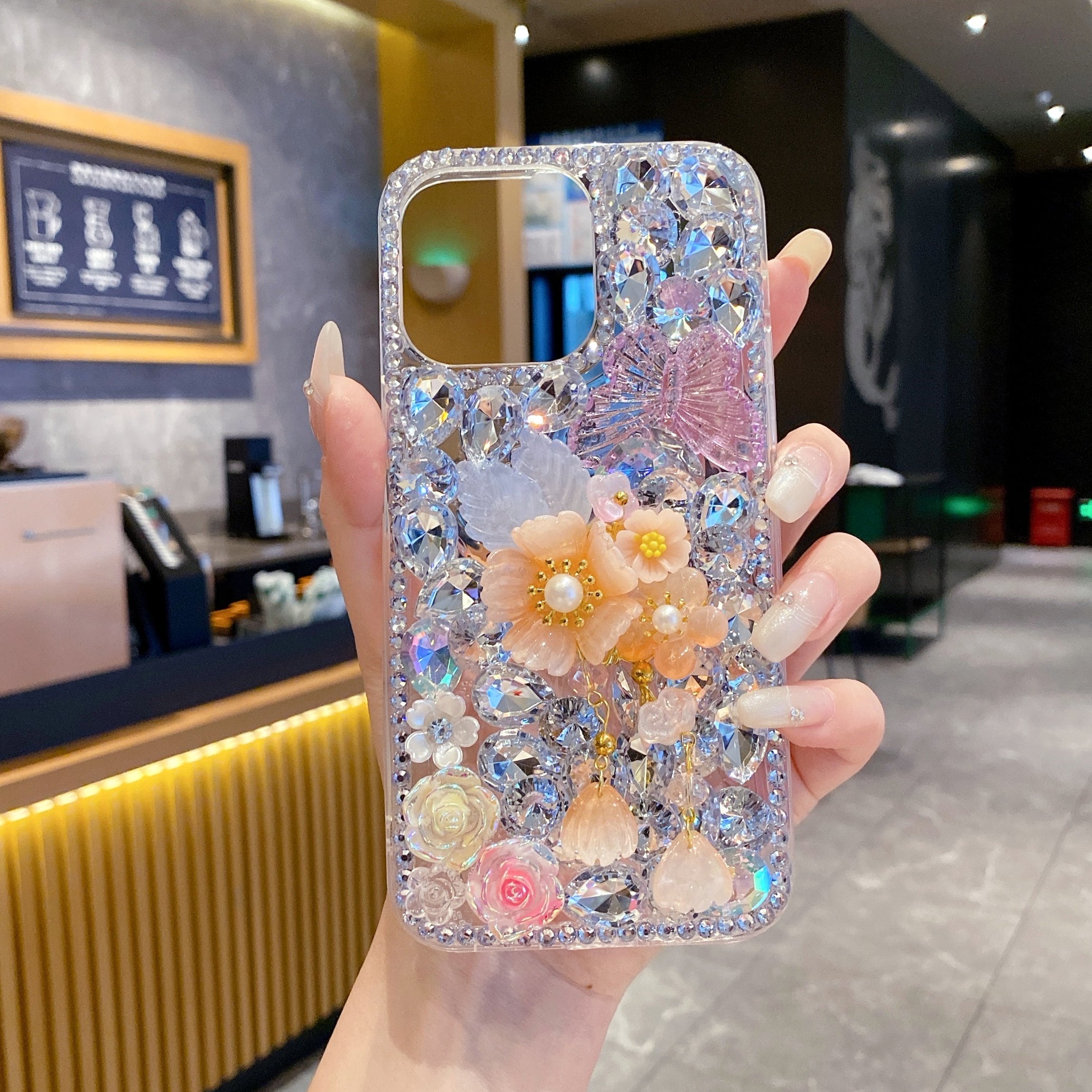 Orange Sheal Flower With Pearl Silicon Phone Case For iPhone 16 Plus