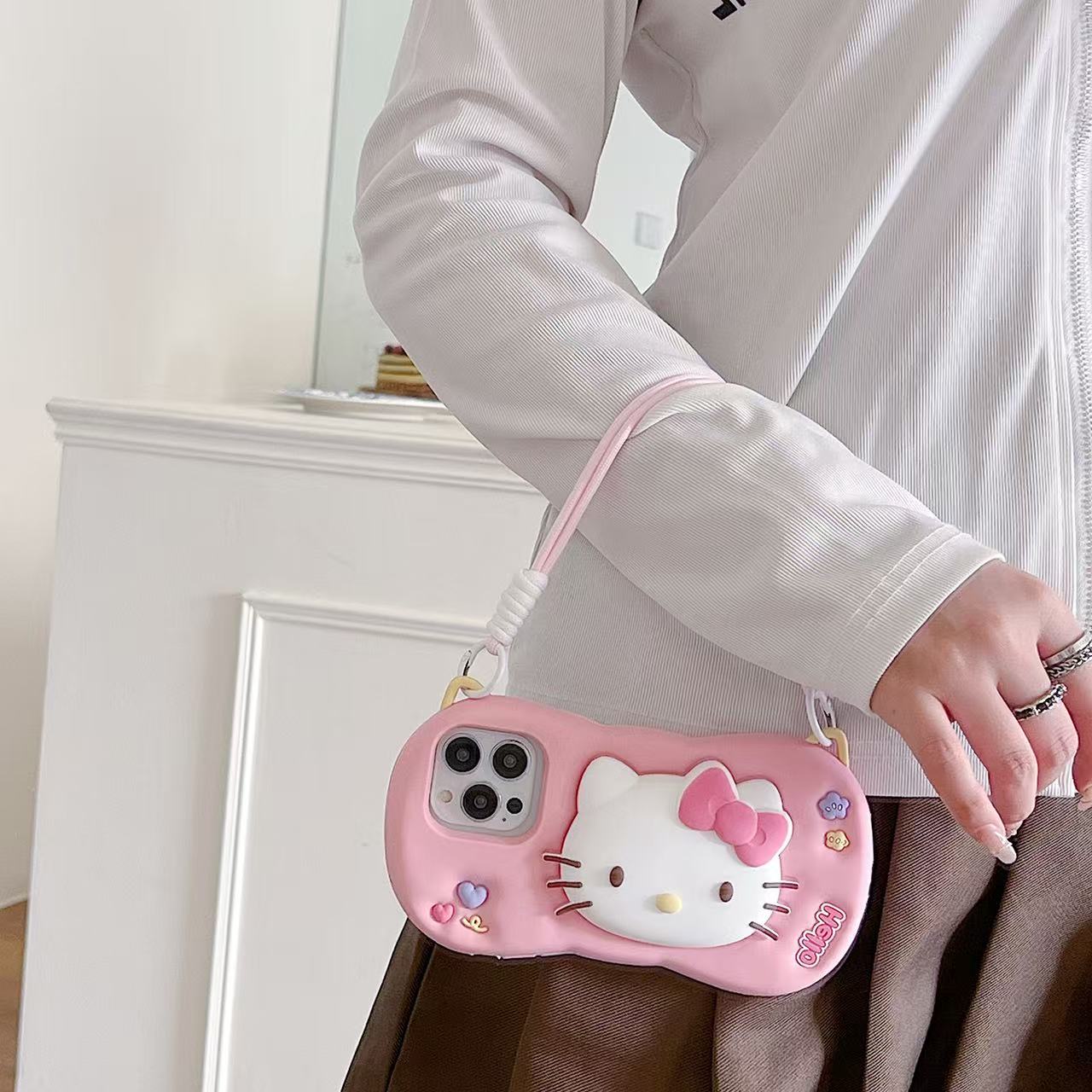 Paradise Kittyy Bag Silicon Phone Cases For iPhone 15 Plus (Universal Camera Cut)