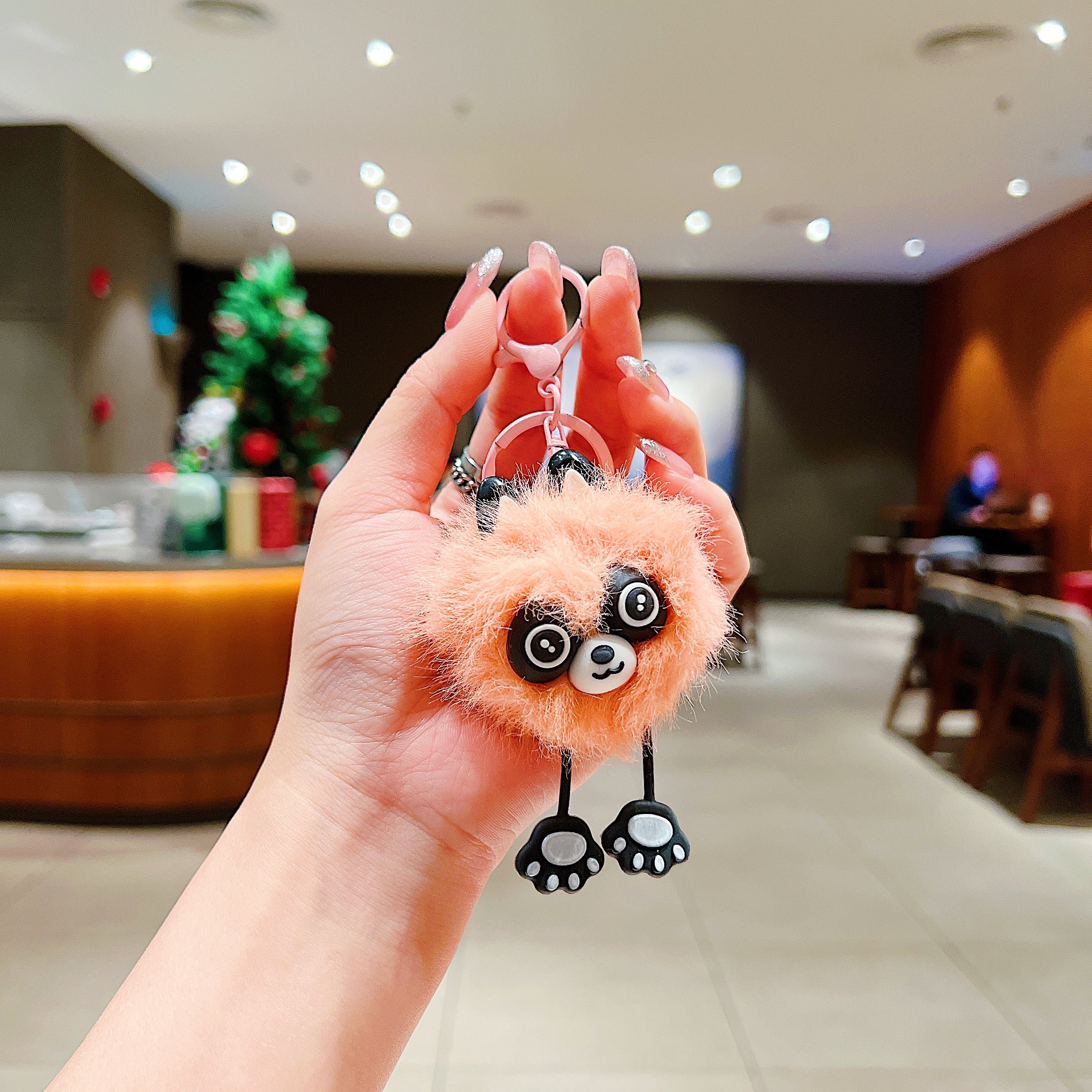 Peach Pink Fluffy Panda Charm