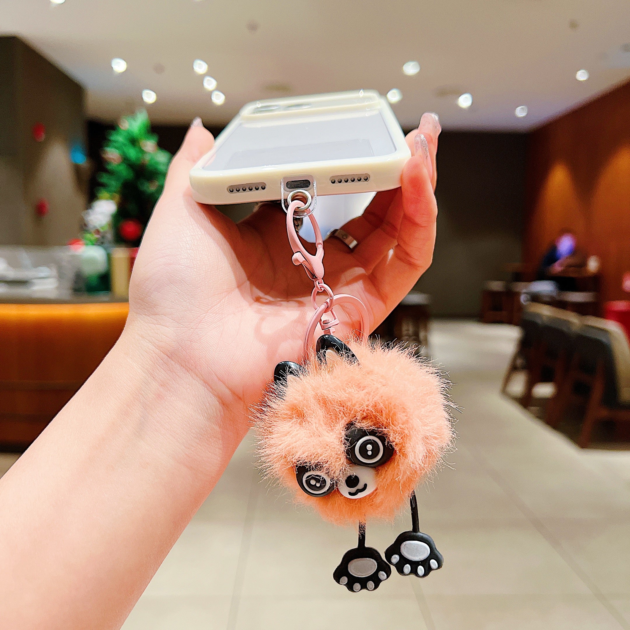 Peach Pink Fluffy Panda Charm